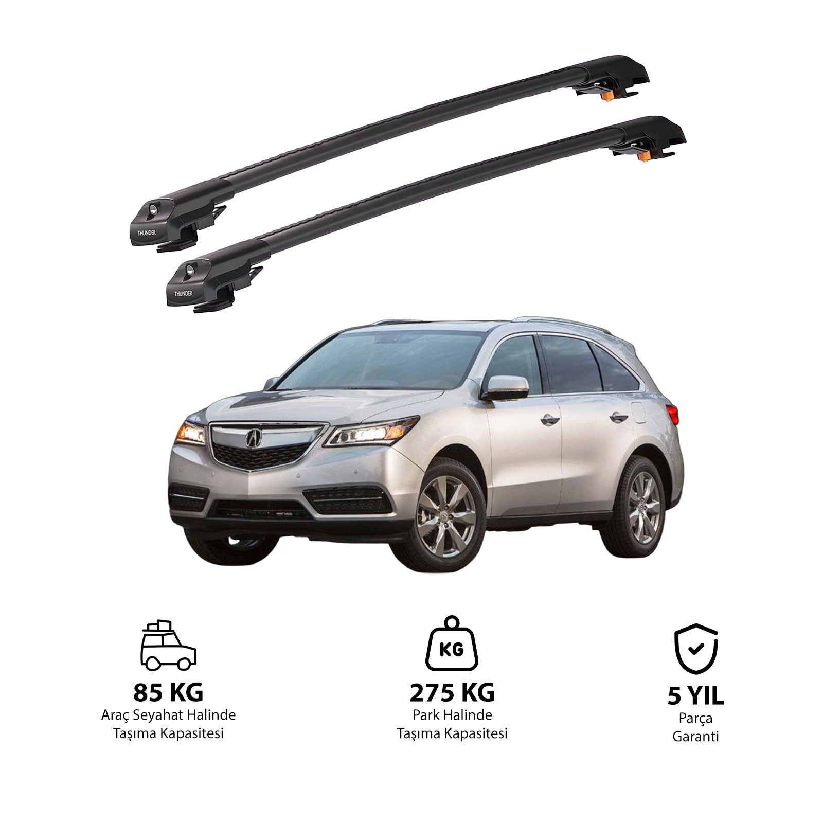 ACURA MDX 2007-2013 TRX1 Thunder Carrier Barres transversales pour galerie de toit de voiture, 2 barres