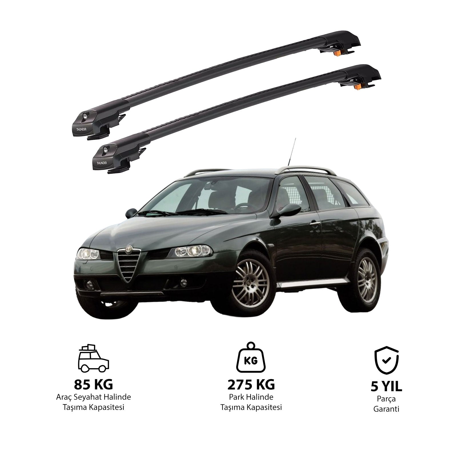 ALFA ROMEO 156 CROSSWAGON (T932) 2000-2007 TRX1 Thunder Carrier Barres transversales pour galerie de toit de voiture, 2 barres
