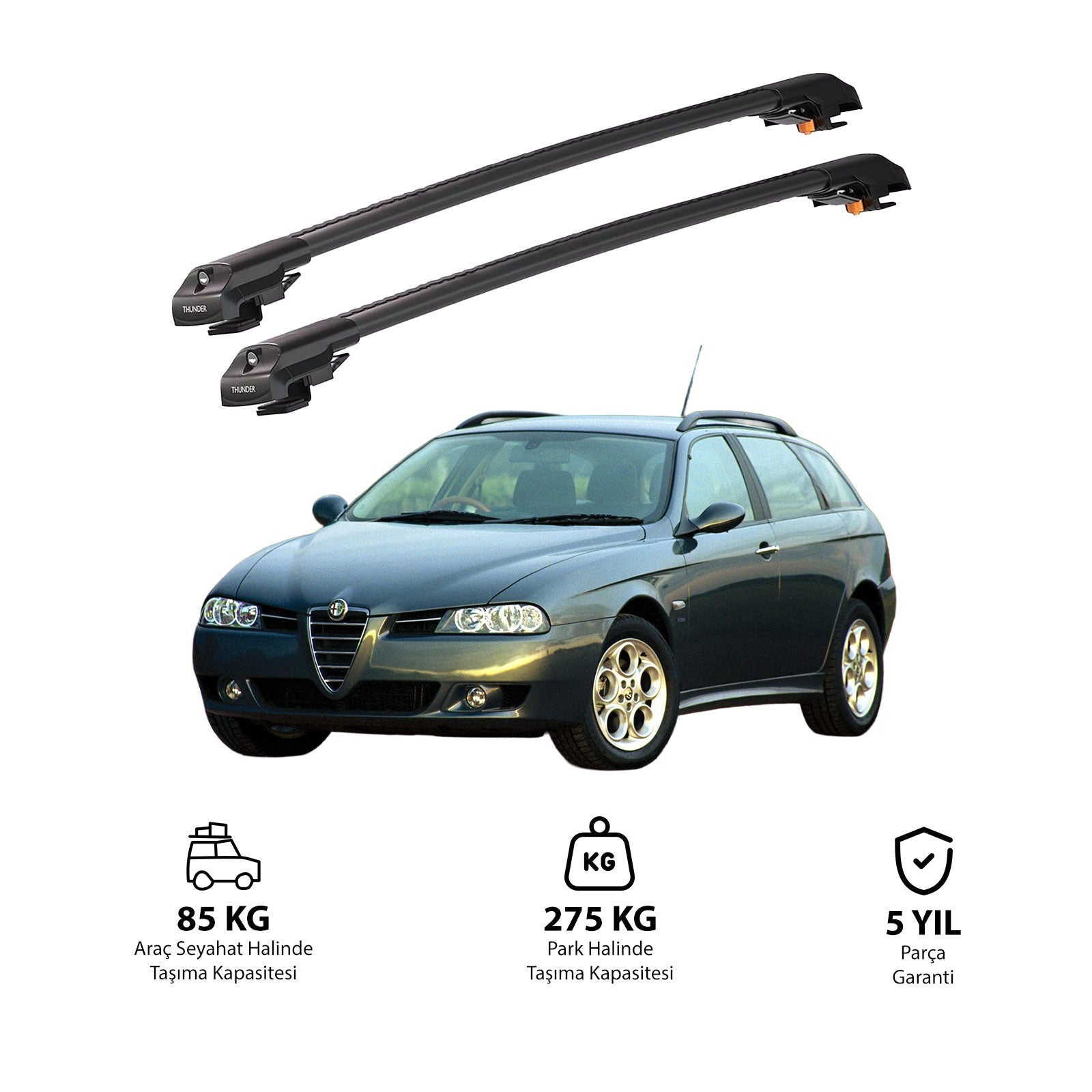 ALFA ROMEO 156 SPORTWAGON (T932) 2000-2007 TRX1 Thunder Carrier Barres transversales pour galerie de toit de voiture, 2 barres