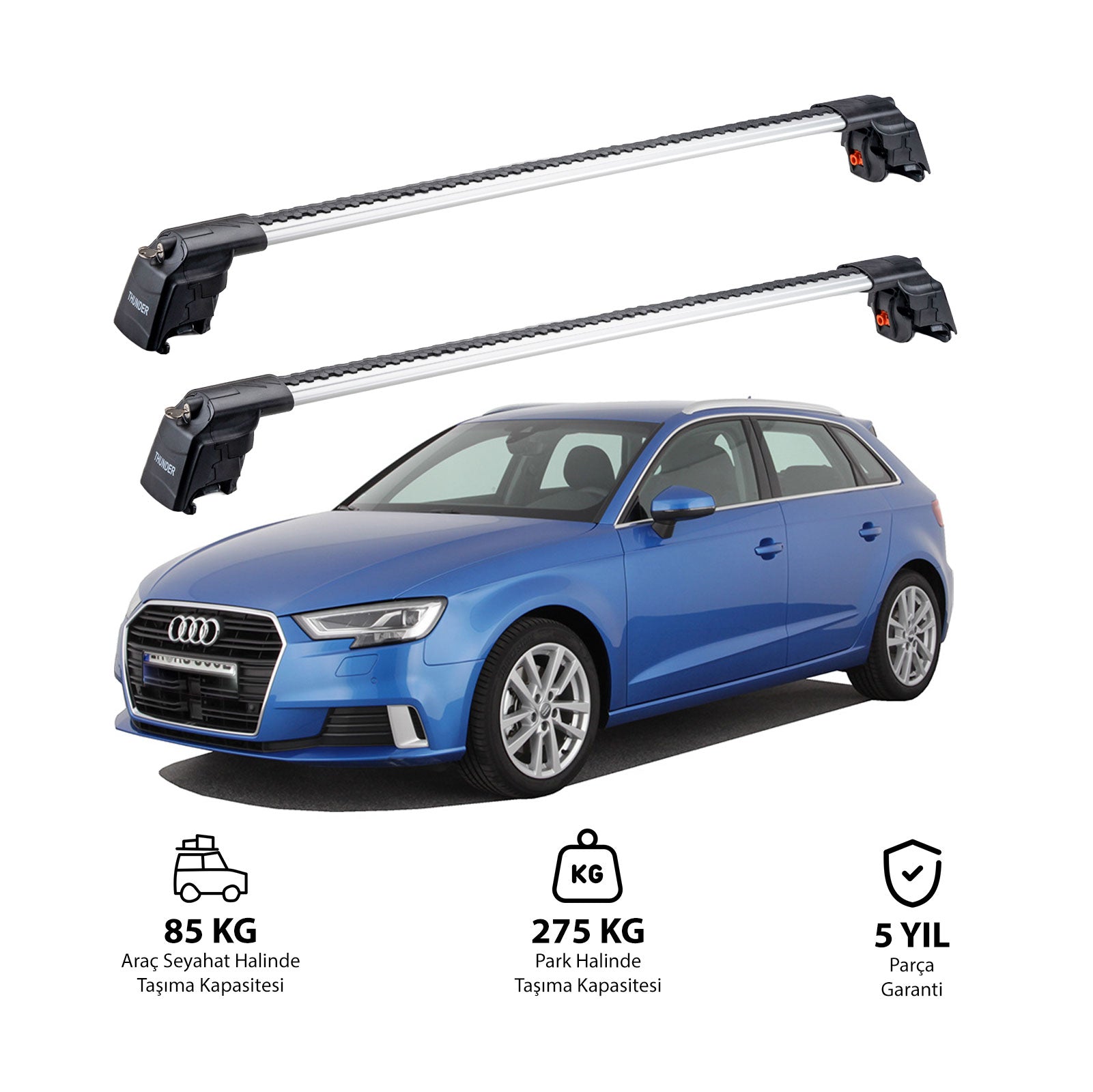 AUDI A3 SPORTBACK 2004-2012 TRX2 Thunder Carrier Barres transversales pour galerie de toit 2 barres