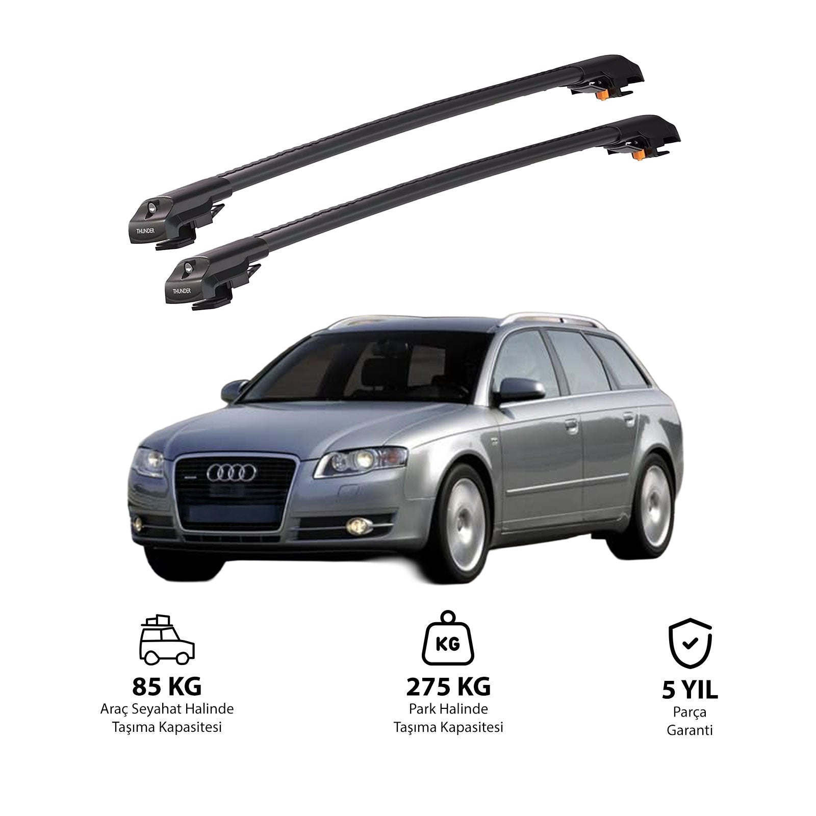 AUDI A4 AVANT 2005-2007 TRX1 Thunder Carrier Barres transversales pour galerie de toit de voiture, 2 barres