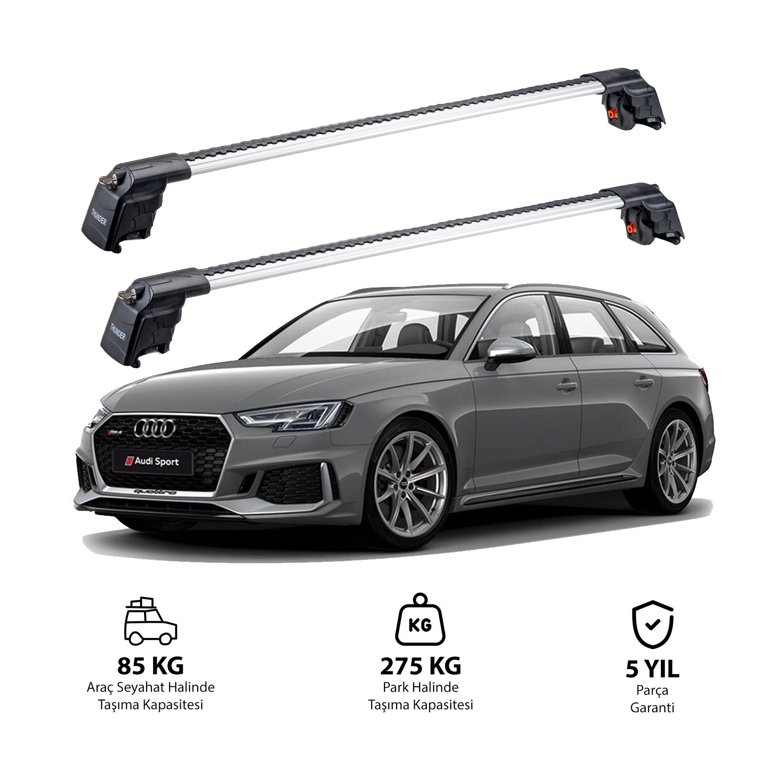 AUDI A4 AVANT 2016 et modèles ultérieurs TRX2 Thunder Carrier Barres transversales pour galerie de toit 2 barres