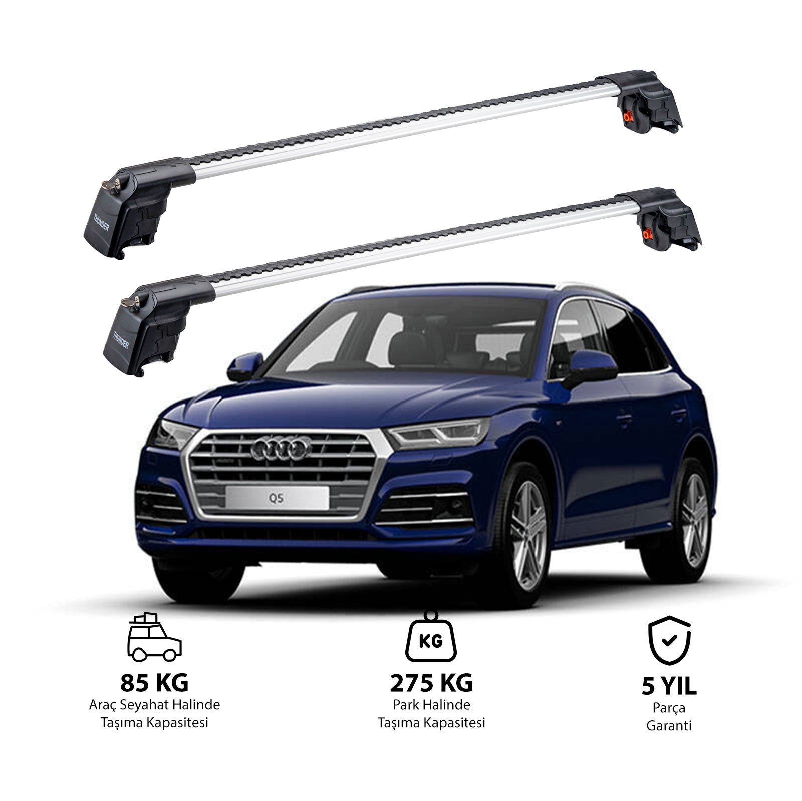 AUDI Q5 2018 et modèles ultérieurs TRX2 Thunder Carrier Barres transversales pour galerie de toit 2 barres