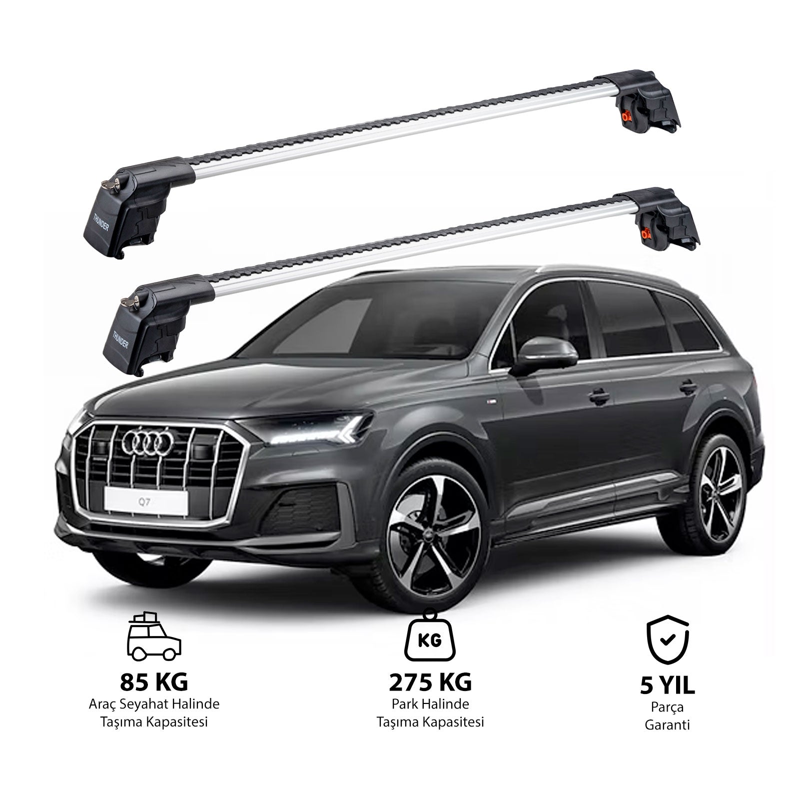 AUDI Q7 2016 et modèles ultérieurs TRX2 Thunder Carrier Barres transversales pour galerie de toit 2 barres