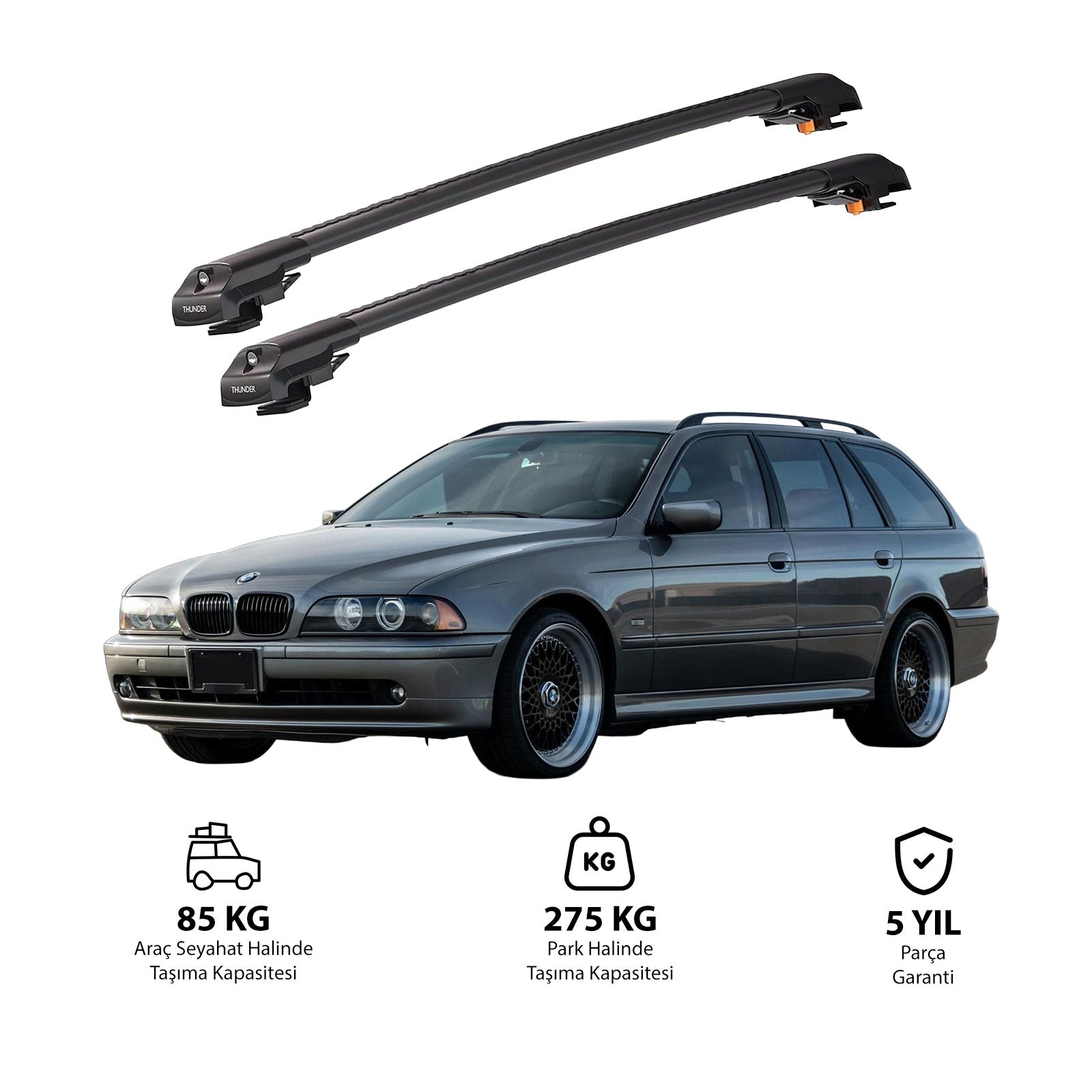 BMW 5 SERİSİ TOURING 1996-2003 TRX1 Thunder Carrier Barres transversales pour galerie de toit de voiture, 2 barres