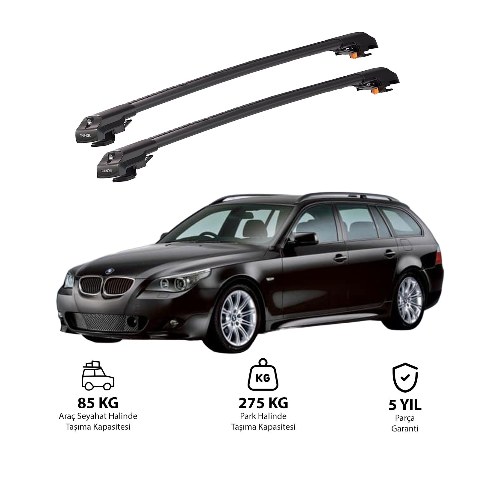 BMW 5 SERİSİ TOURING 2004-2010 TRX1 Thunder Carrier Barres transversales pour galerie de toit de voiture, 2 barres