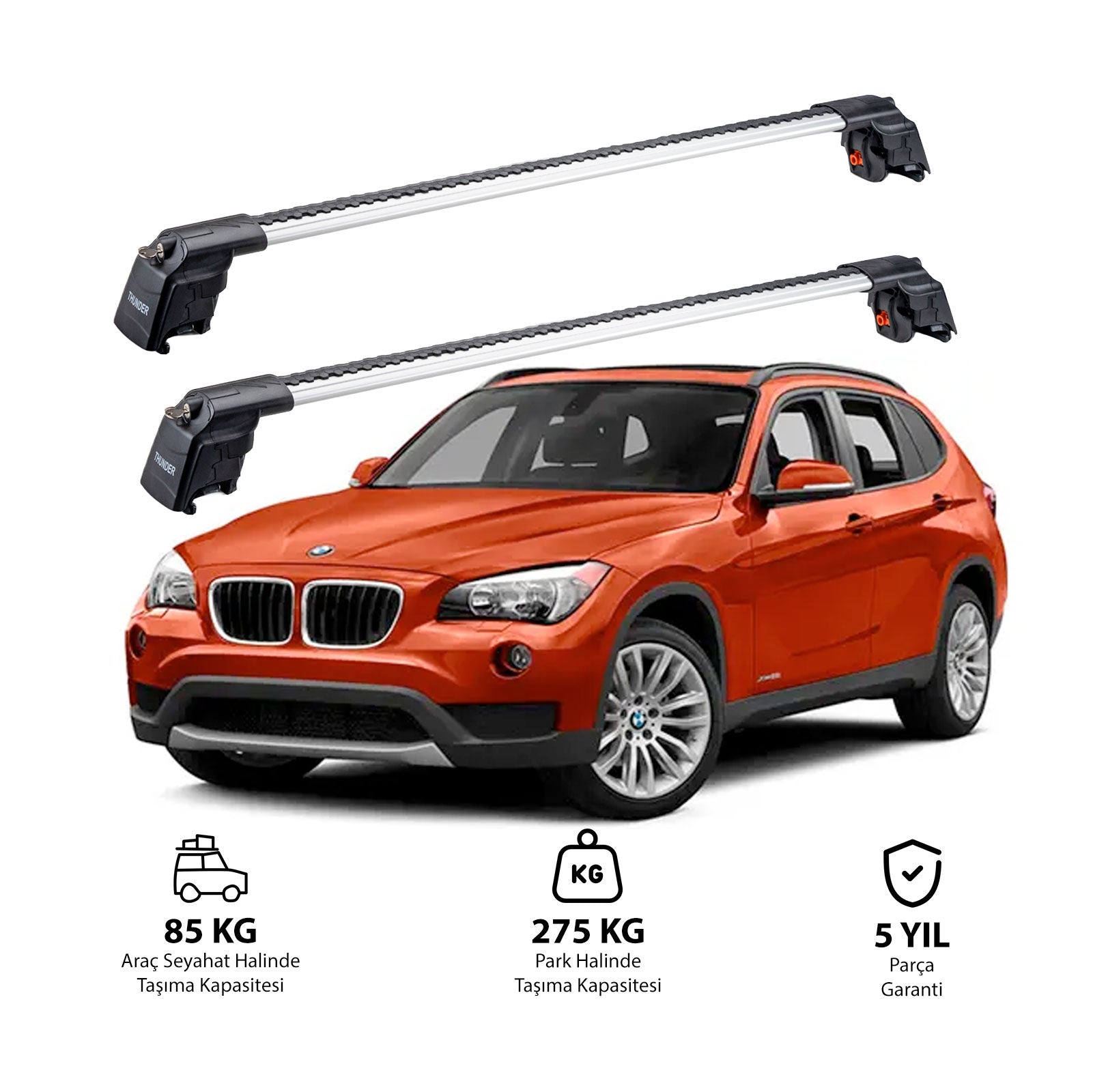 BMW X1 2009-2015 TRX2 Thunder Carrier Barres transversales pour galerie de toit 2 barres