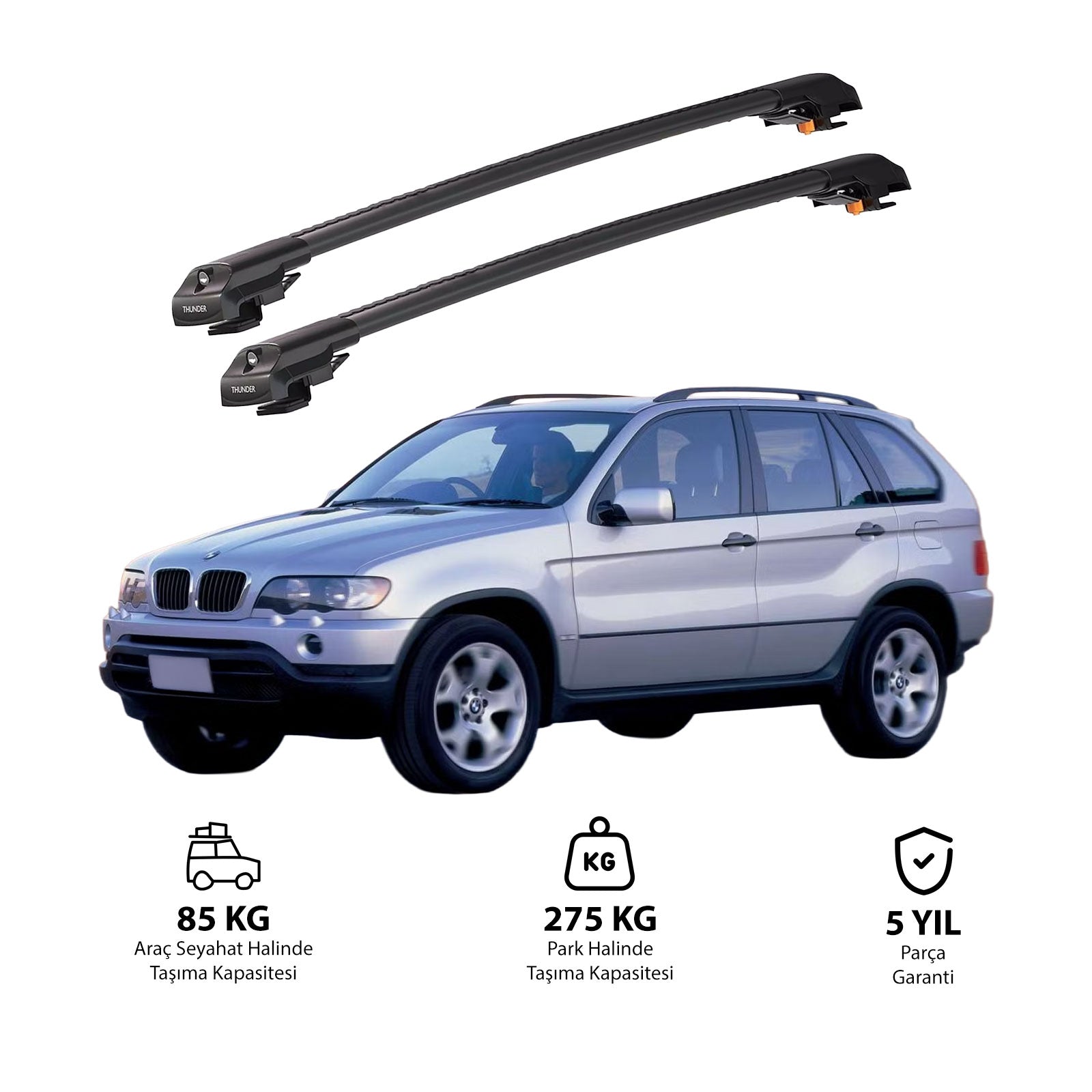 BMW X5 2000-2006 TRX1 Thunder Carrier Barres transversales pour galerie de toit de voiture, 2 barres