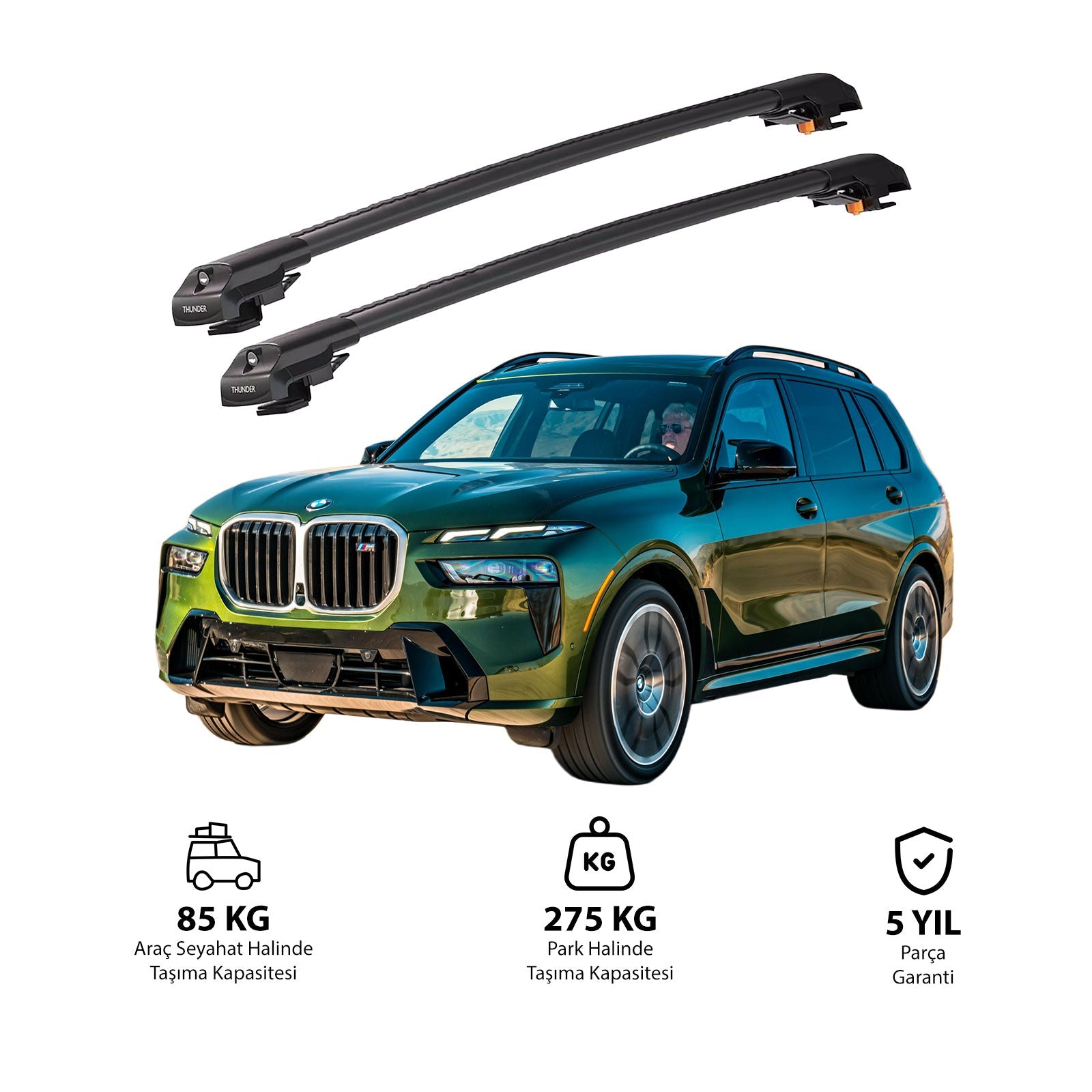 BMW X7 2019 et modèles ultérieurs TRX1 Thunder Carrier Barres transversales pour galerie de toit de voiture, 2 barres