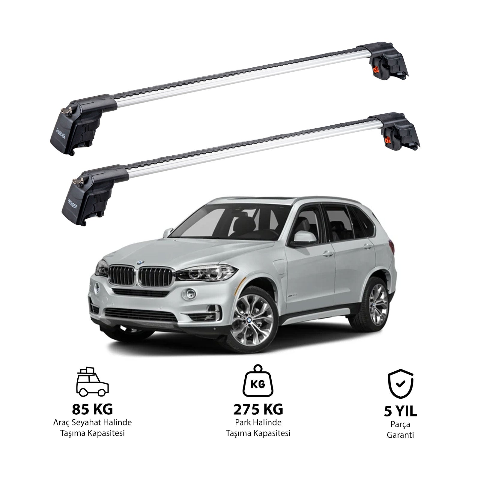 BMW X5 2013-2018 TRX2 Thunder Carrier Barres transversales pour galerie de toit 2 barres