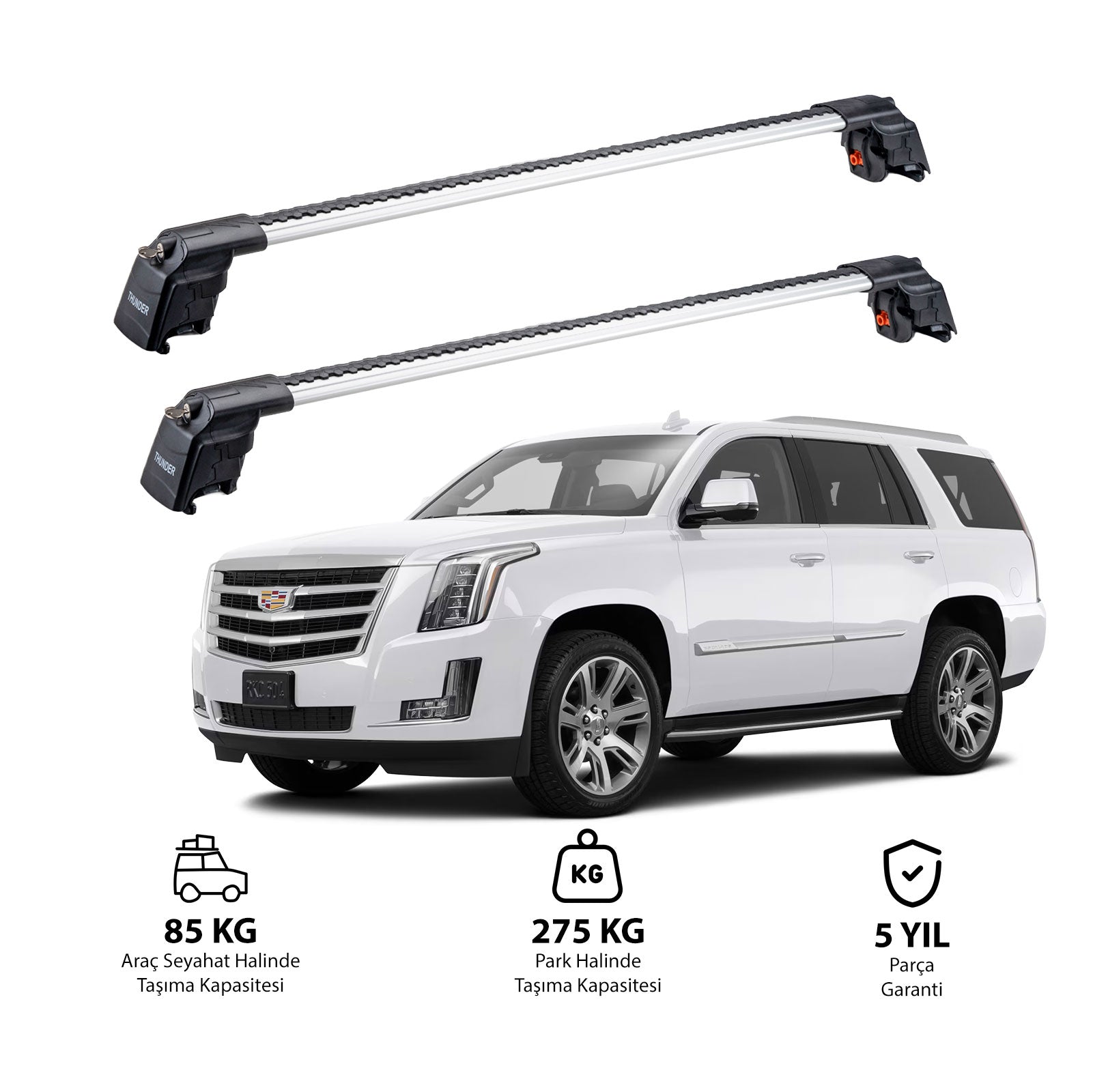 CADILLAC ESCALADE 2015-2020 TRX2 Thunder Carrier Barres transversales pour galerie de toit 2 barres
