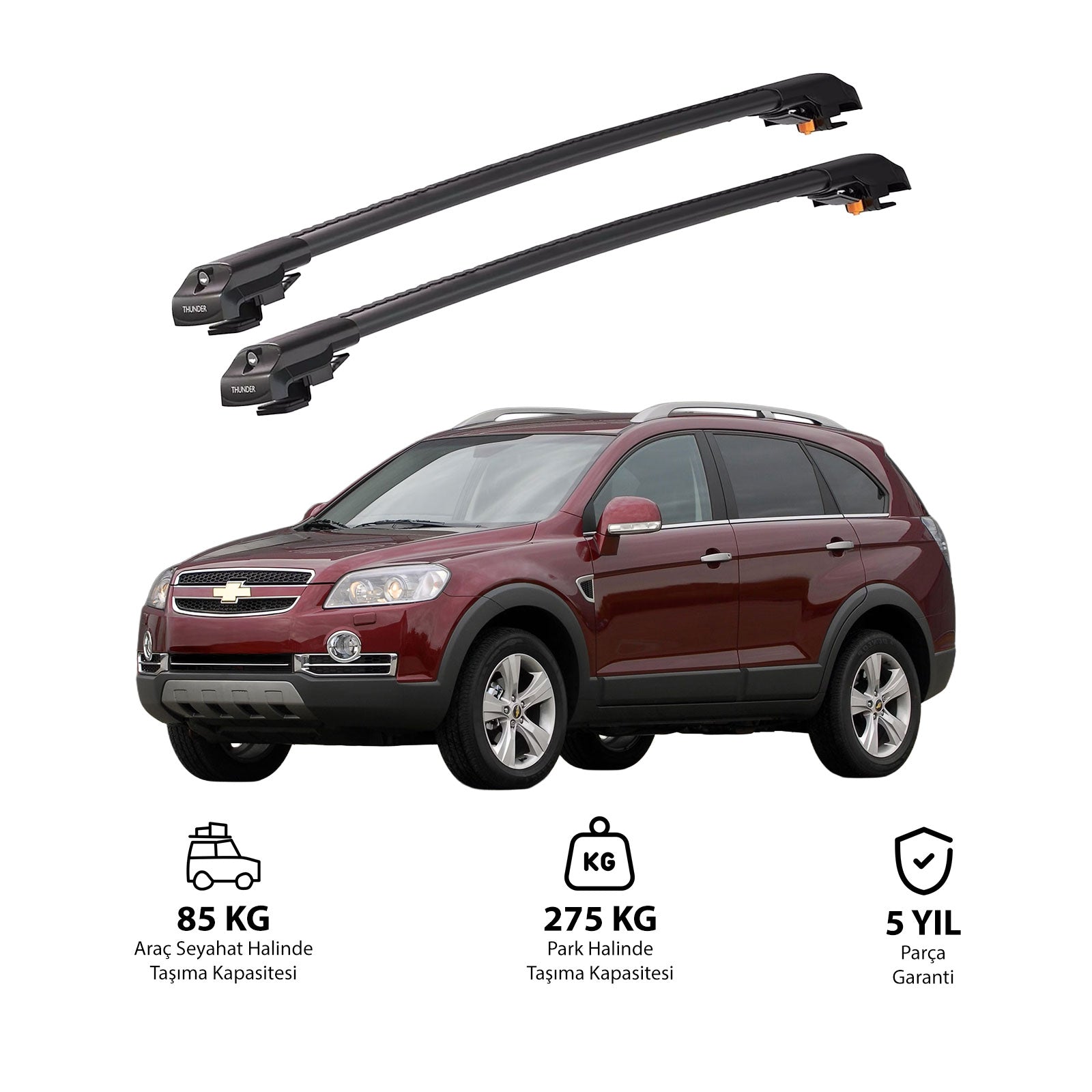 CHEVROLET CAPTIVA 2006-2018 TRX1 Thunder Carrier Barres transversales pour galerie de toit de voiture, 2 barres