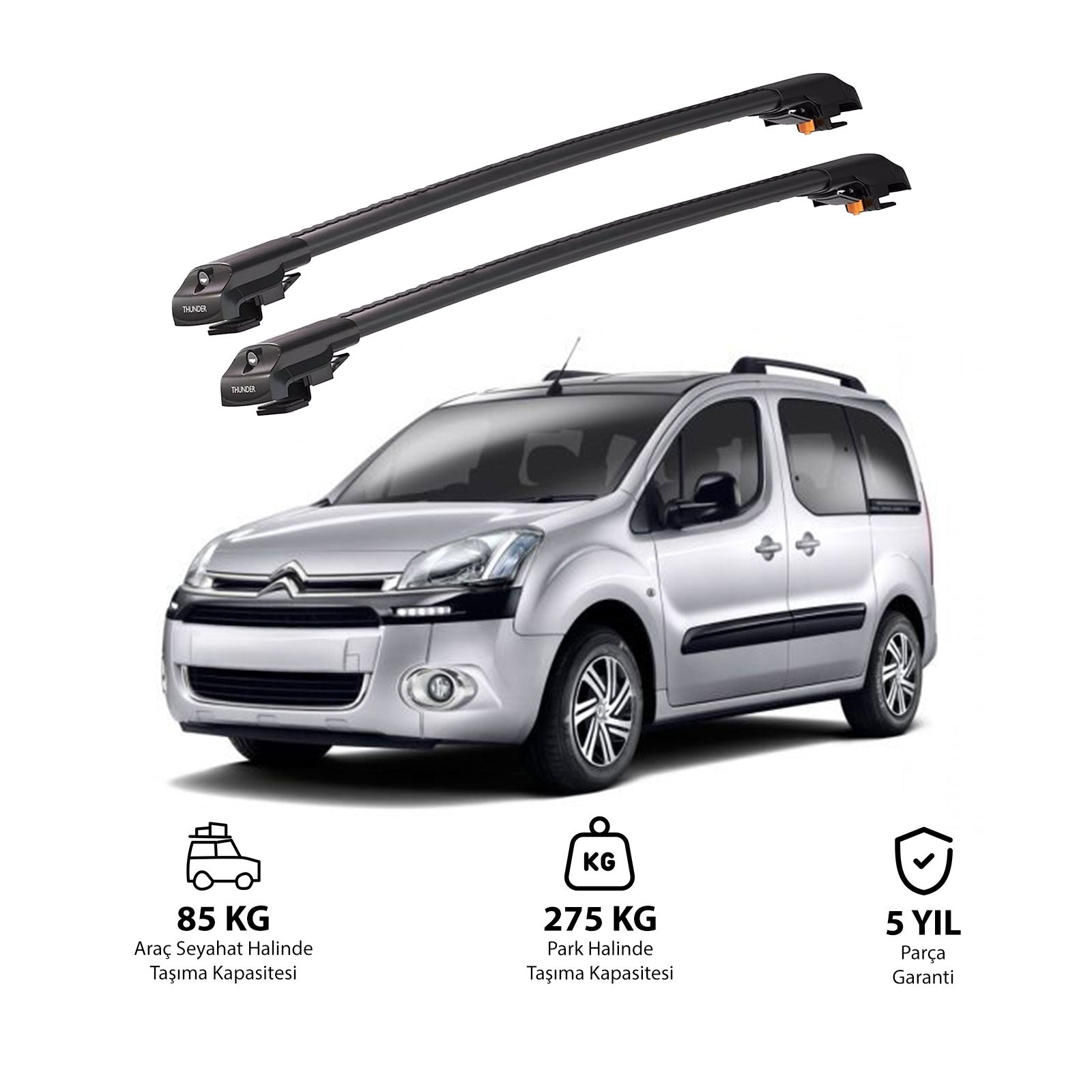 CITROEN BERLINGO 2008-2018 TRX1 Thunder Carrier Barres transversales pour galerie de toit de voiture, 2 barres