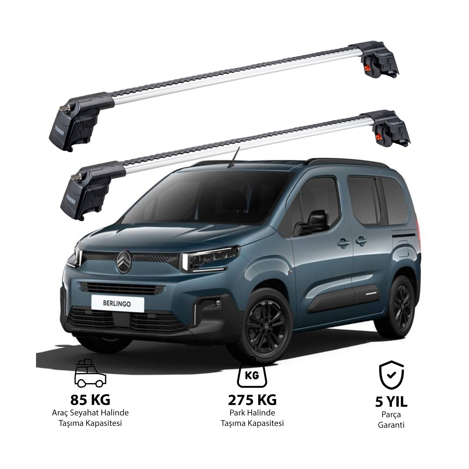 CITROEN BERLINGO 2024  et modèles ultérieurs TRX2 Thunder Carrier Barres transversales pour galerie de toit 2 barres