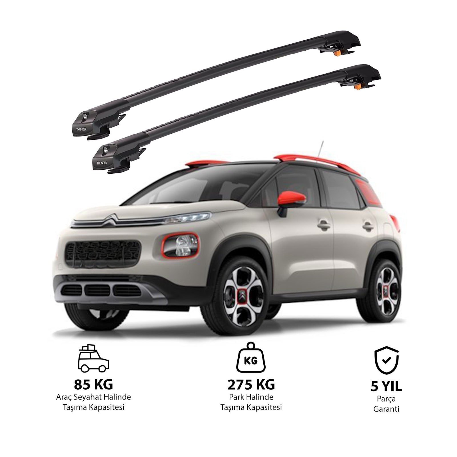 CITROEN C3 AIRCROSS 2018 et modèles ultérieurs TRX1 Thunder Carrier Barres transversales pour galerie de toit de voiture, 2 barres