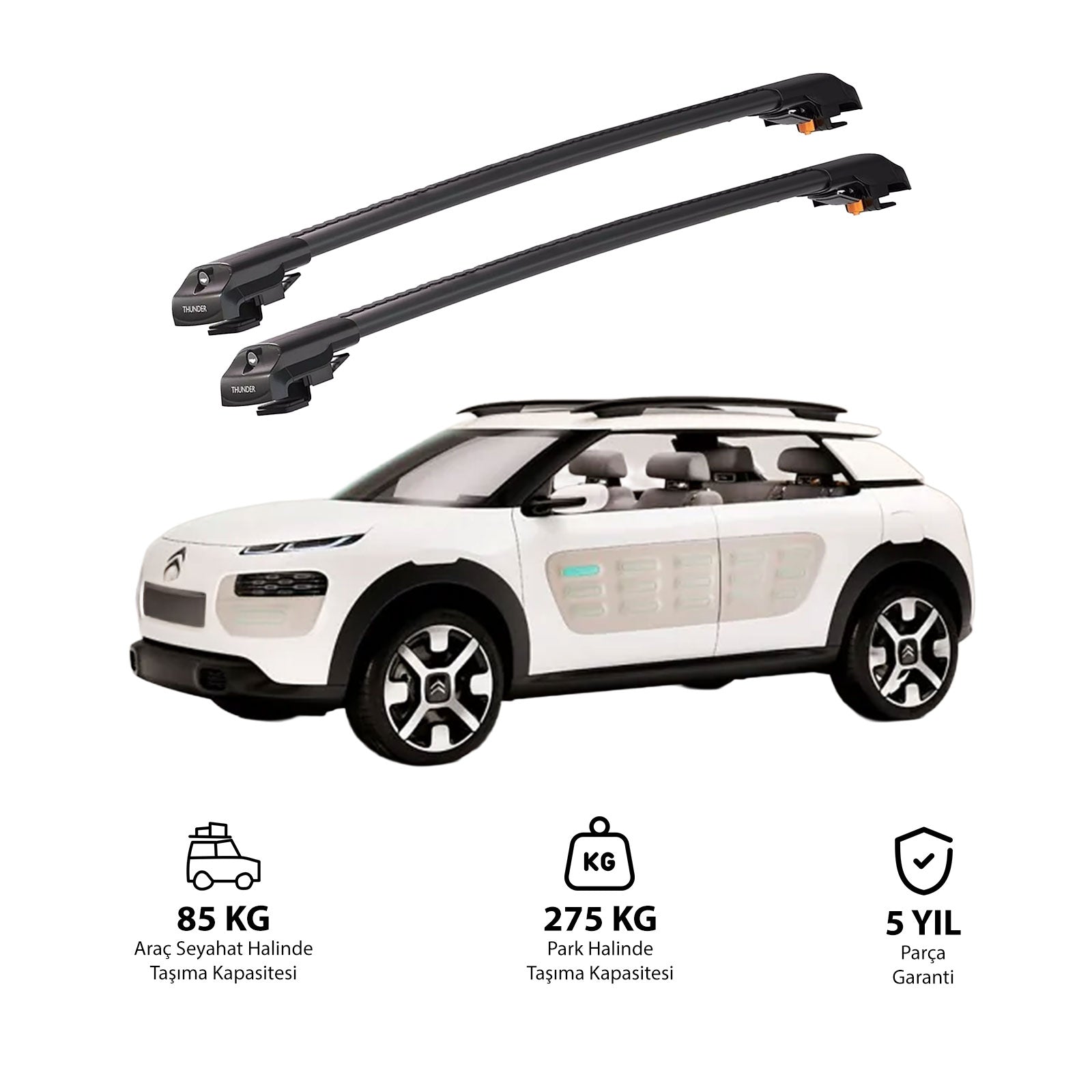 CITROEN C4 CACTUS 2014 et modèles ultérieurs TRX1 Thunder Carrier Barres transversales pour galerie de toit de voiture, 2 barres