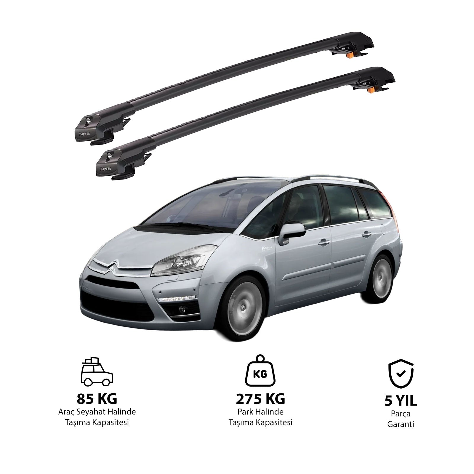 CITROEN C4 GRAND PICASSO 2006-2013 TRX1 Thunder Carrier Barres transversales pour galerie de toit de voiture, 2 barres