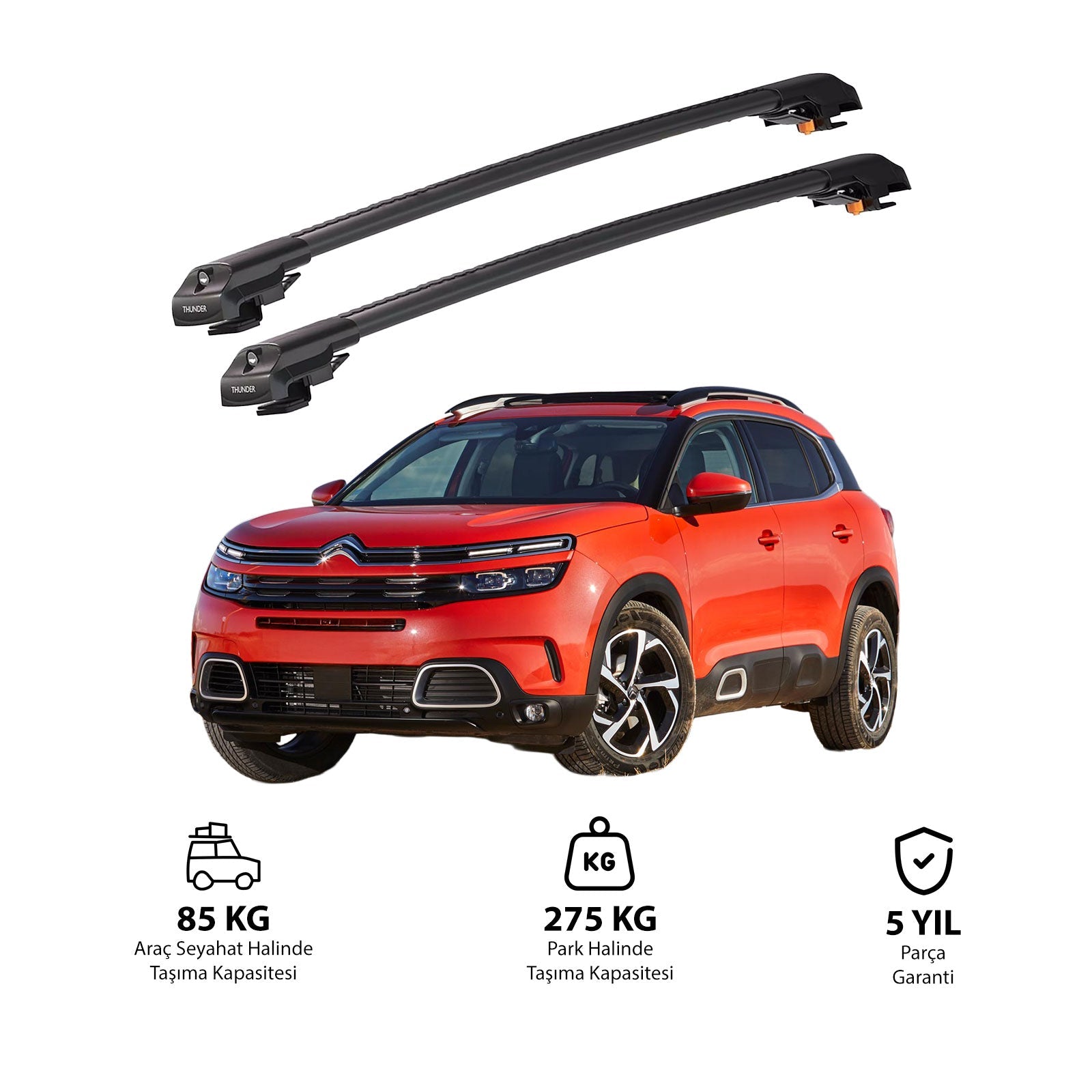 CITROEN C5 AIRCROSS 2018 et modèles ultérieurs TRX1 Thunder Carrier Barres transversales pour galerie de toit de voiture, 2 barres