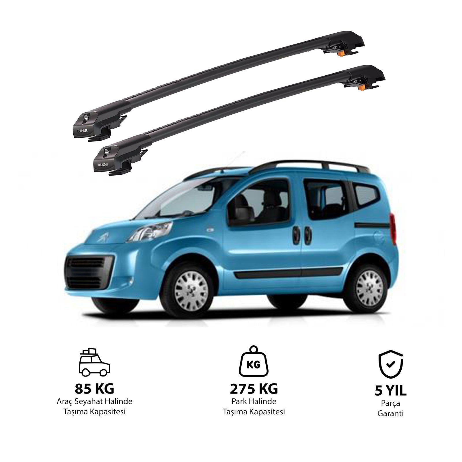CITROEN NEMO 2008 et modèles ultérieurs TRX1 Thunder Carrier Barres transversales pour galerie de toit de voiture, 2 barres