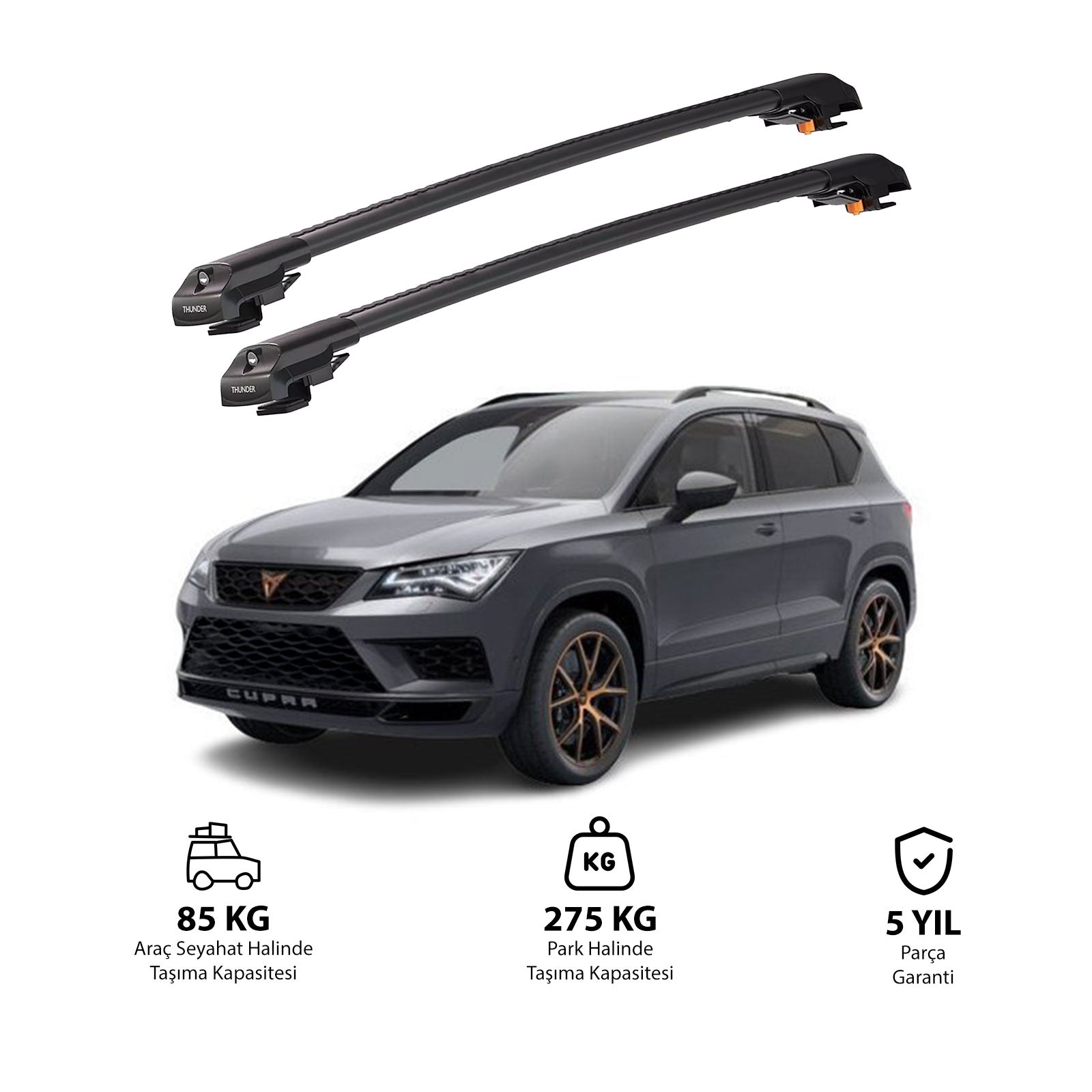 CUPRA ATECA 2018  et modèles ultérieurs TRX1 Thunder Carrier Barres transversales pour galerie de toit de voiture, 2 barres