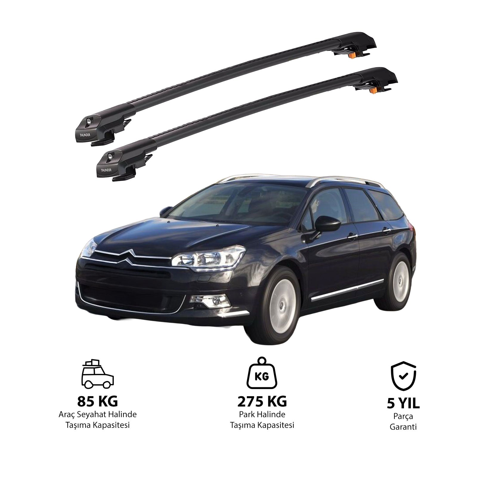 Citroen C5 StationWagon 2012  et modèles ultérieurs TRX1 Thunder Carrier Barres transversales pour galerie de toit de voiture, 2 barres