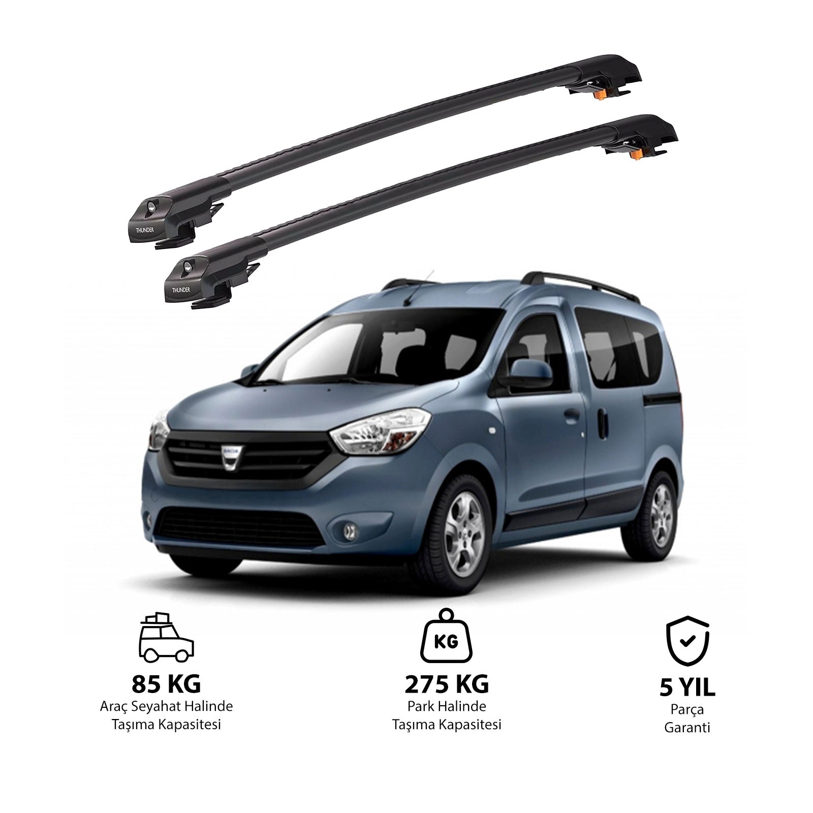 DACIA DOKKER 2013 et modèles ultérieurs TRX1 Thunder Carrier Barres transversales pour galerie de toit de voiture, 2 barres