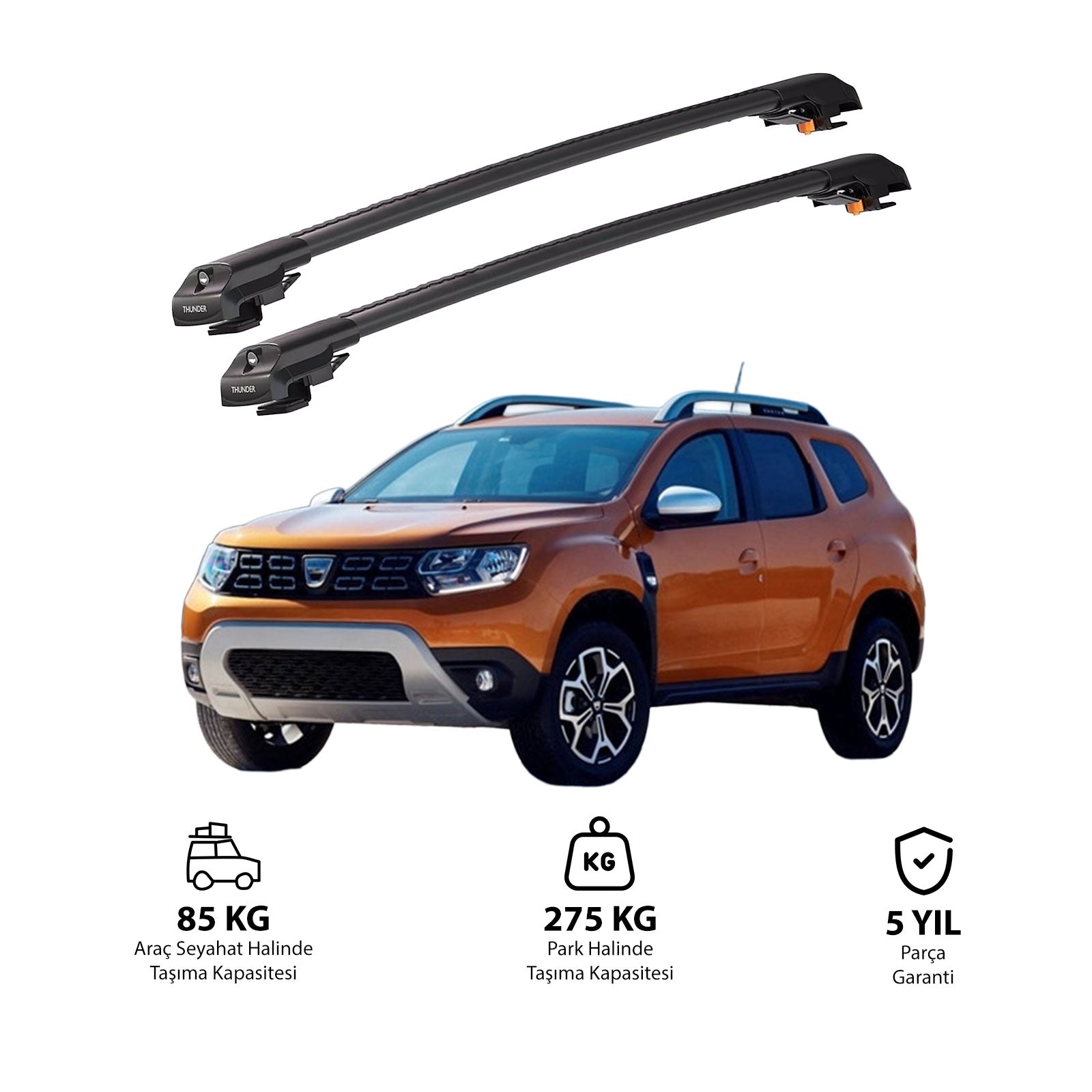 DACIA DUSTER 2018 et modèles ultérieurs TRX1 Thunder Carrier Barres transversales pour galerie de toit de voiture, 2 barres