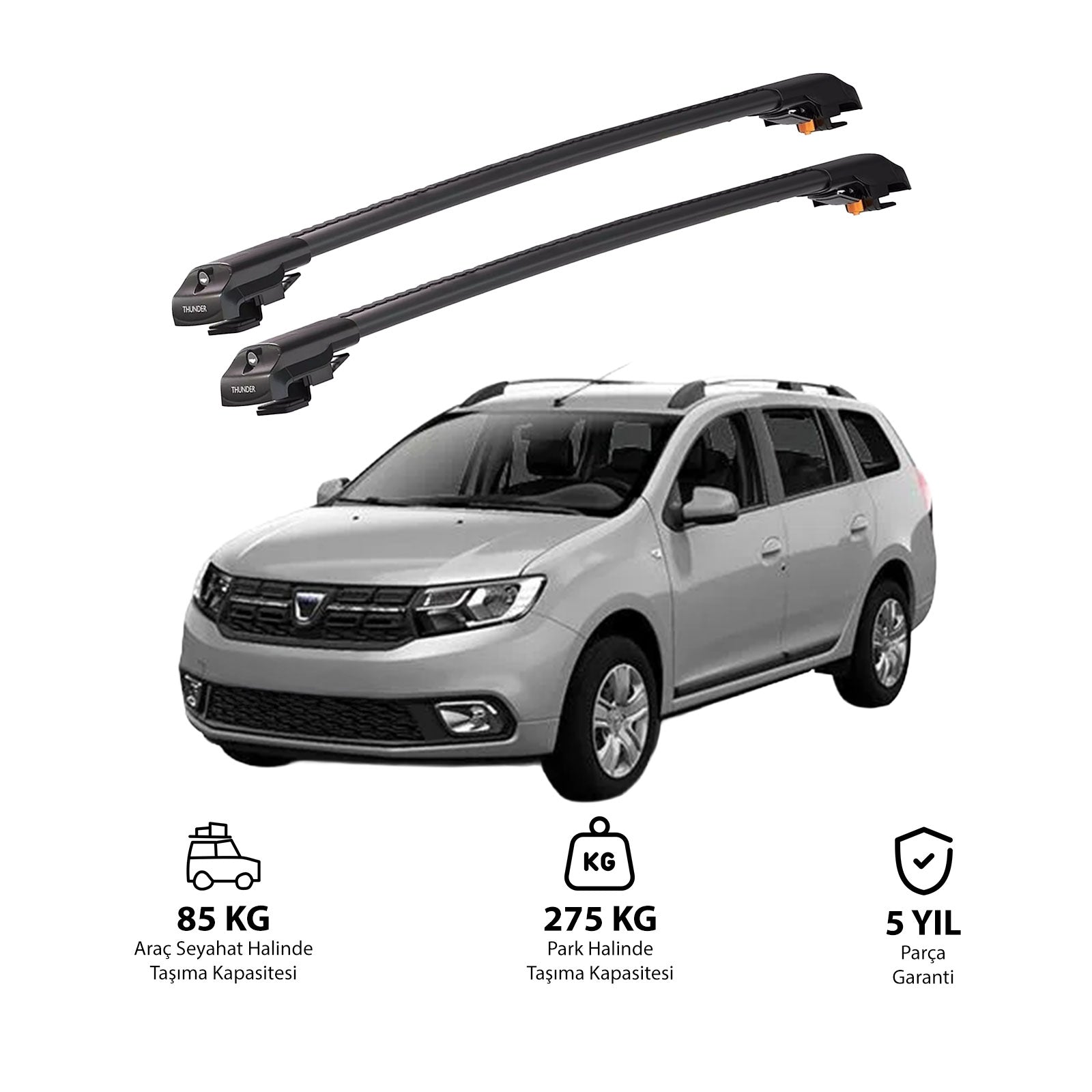 DACIA LOGAN MCV 2007-2012 TRX1 Thunder Carrier Barres transversales pour galerie de toit de voiture, 2 barres