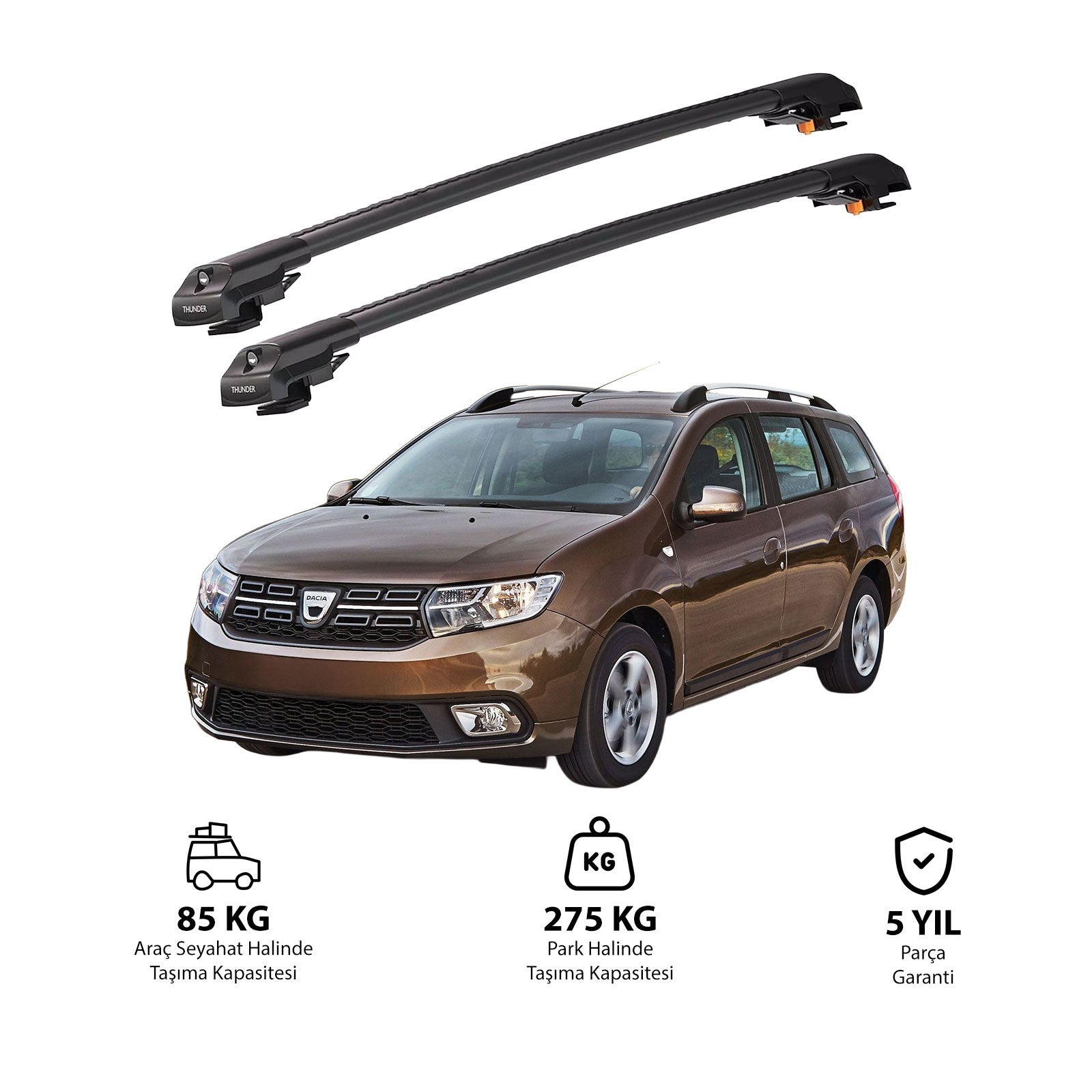 DACIA LOGAN MCV 2013 et modèles ultérieurs TRX1 Thunder Carrier Barres transversales pour galerie de toit de voiture, 2 barres
