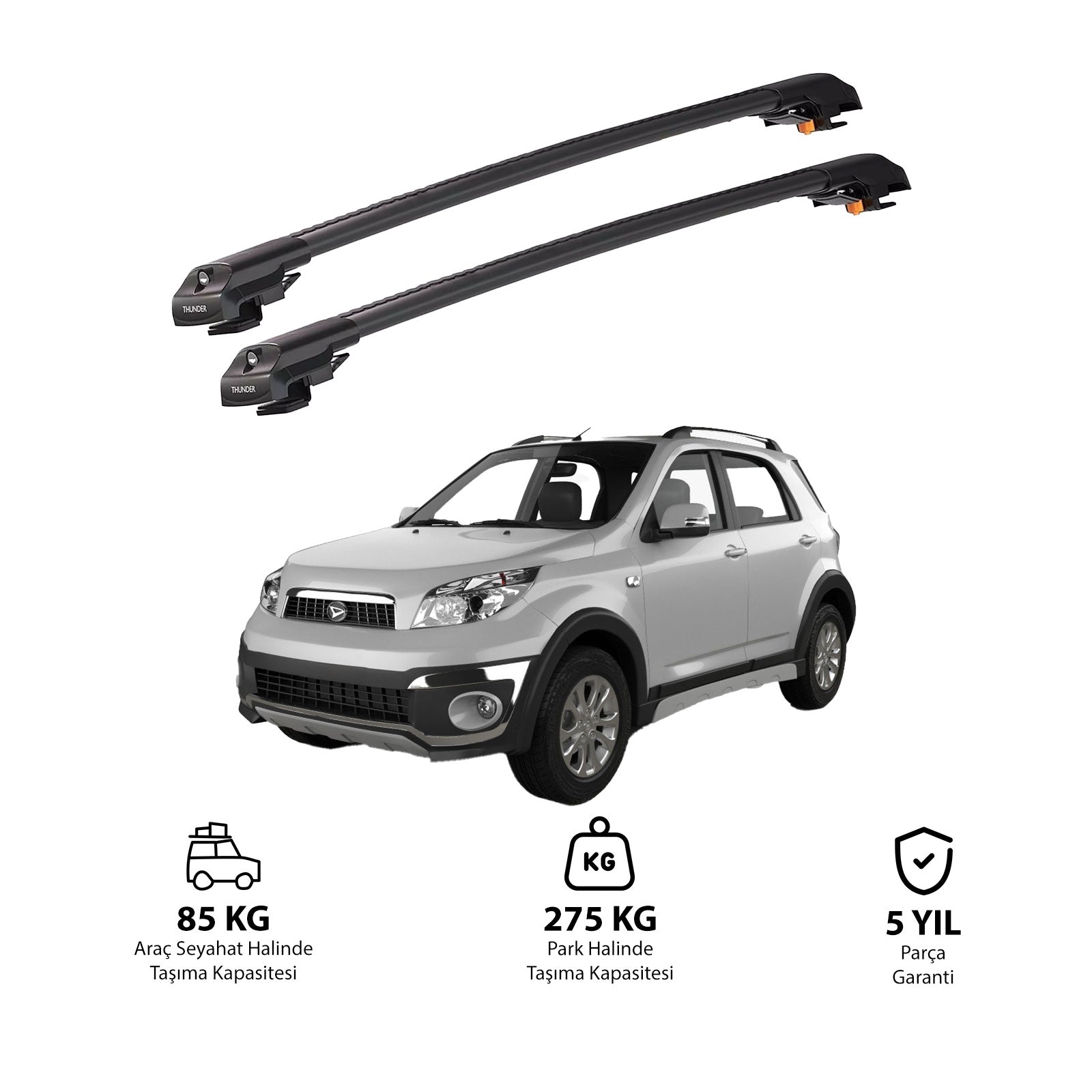 DAIHATSU TERIOS 2006-2017 TRX1 Thunder Carrier Barres transversales pour galerie de toit de voiture, 2 barres