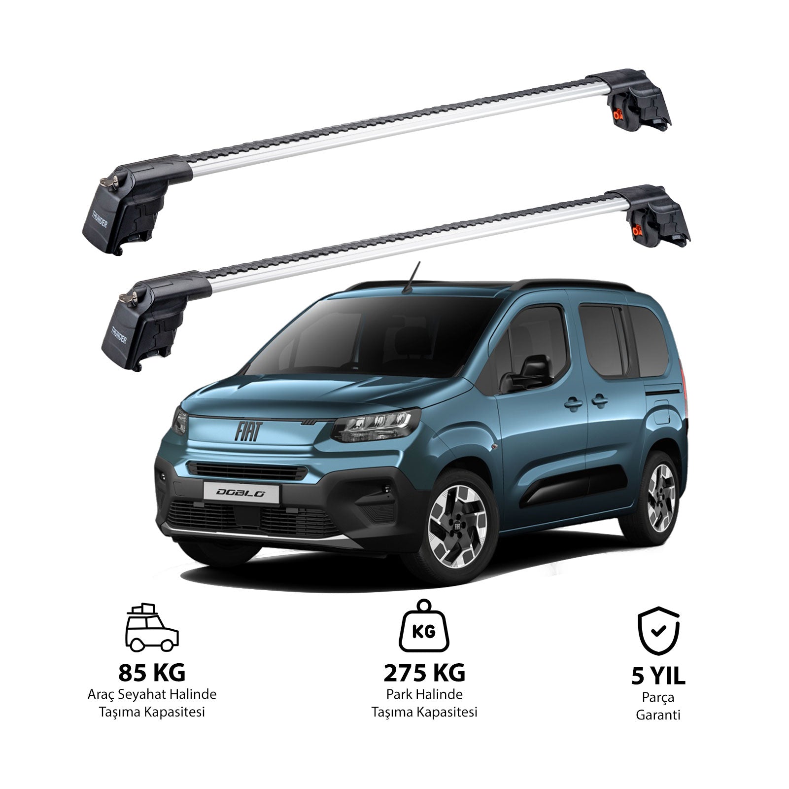 FIAT DOBLO 2024  et modèles ultérieurs TRX2 Thunder Carrier Barres transversales pour galerie de toit 2 barres
