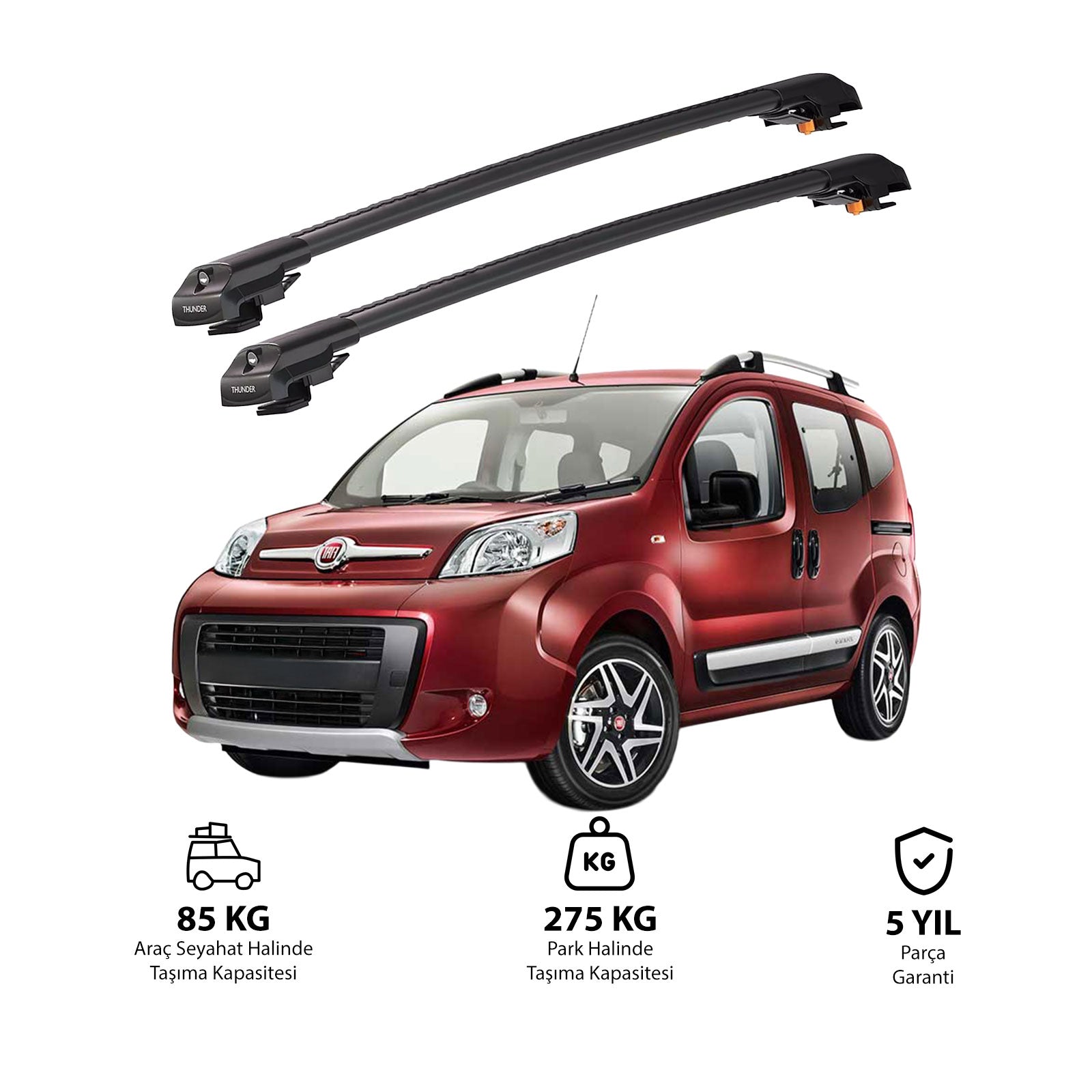 FIAT FIORINO 2008 et modèles ultérieurs TRX1 Thunder Carrier Barres transversales pour galerie de toit de voiture, 2 barres