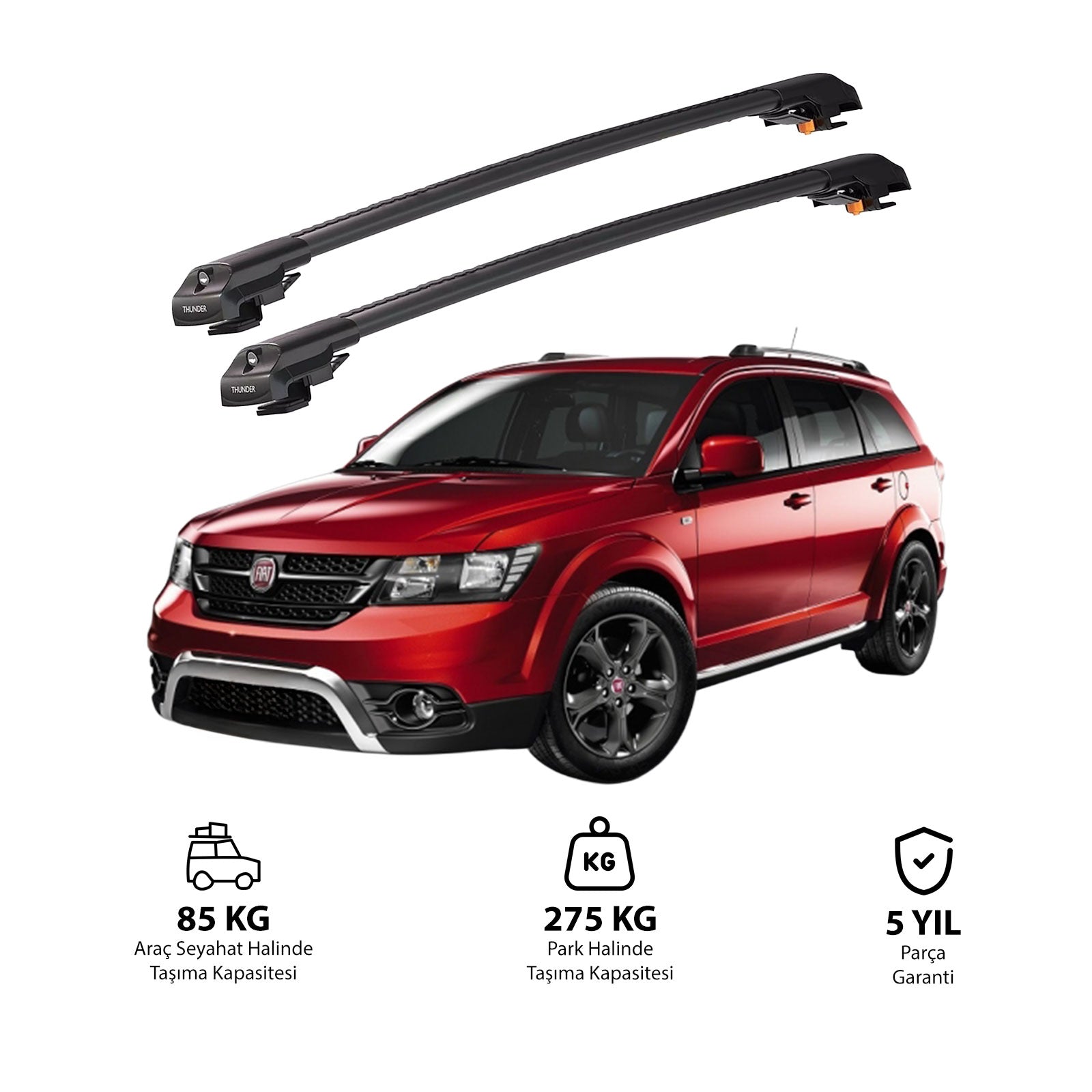 FIAT FREEMONT 2011 et modèles ultérieurs TRX1 Thunder Carrier Barres transversales pour galerie de toit de voiture, 2 barres