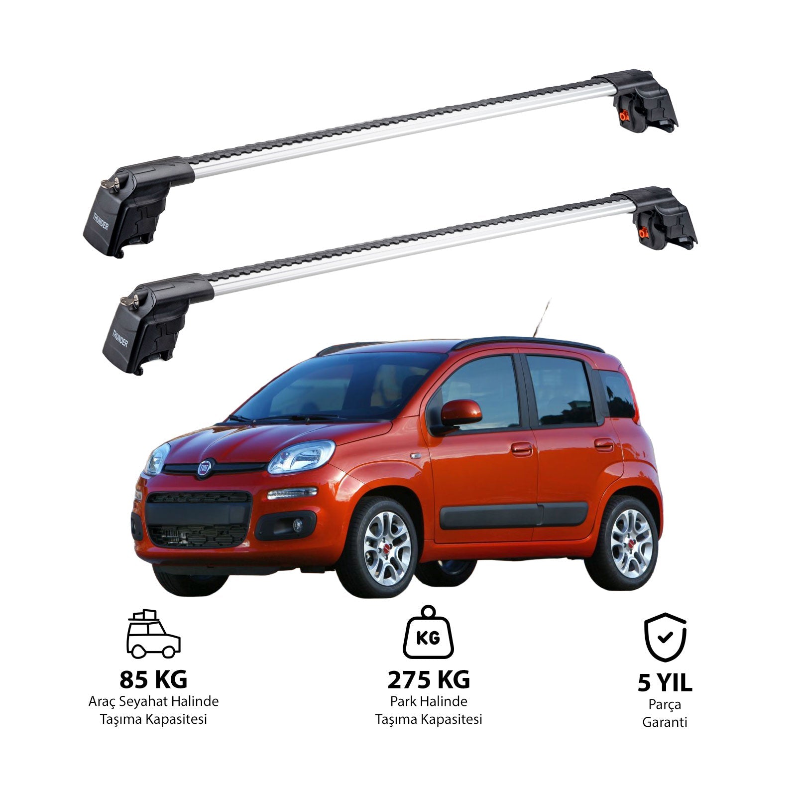 FIAT PANDA 2012 et modèles ultérieurs TRX2 Thunder Carrier Barres transversales pour galerie de toit 2 barres