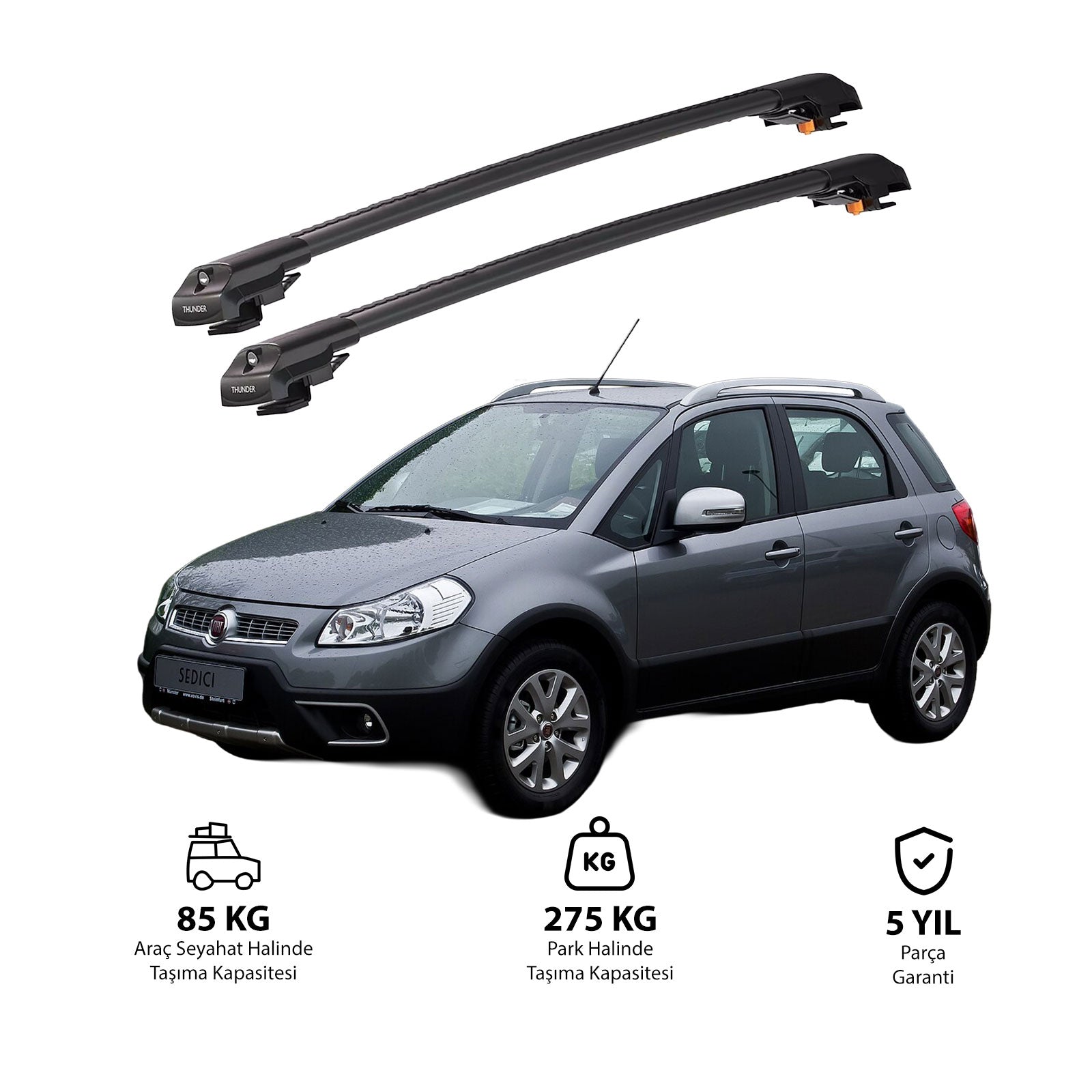 FIAT SEDICI 2006-2013 TRX1 Thunder Carrier Barres transversales pour galerie de toit de voiture, 2 barres