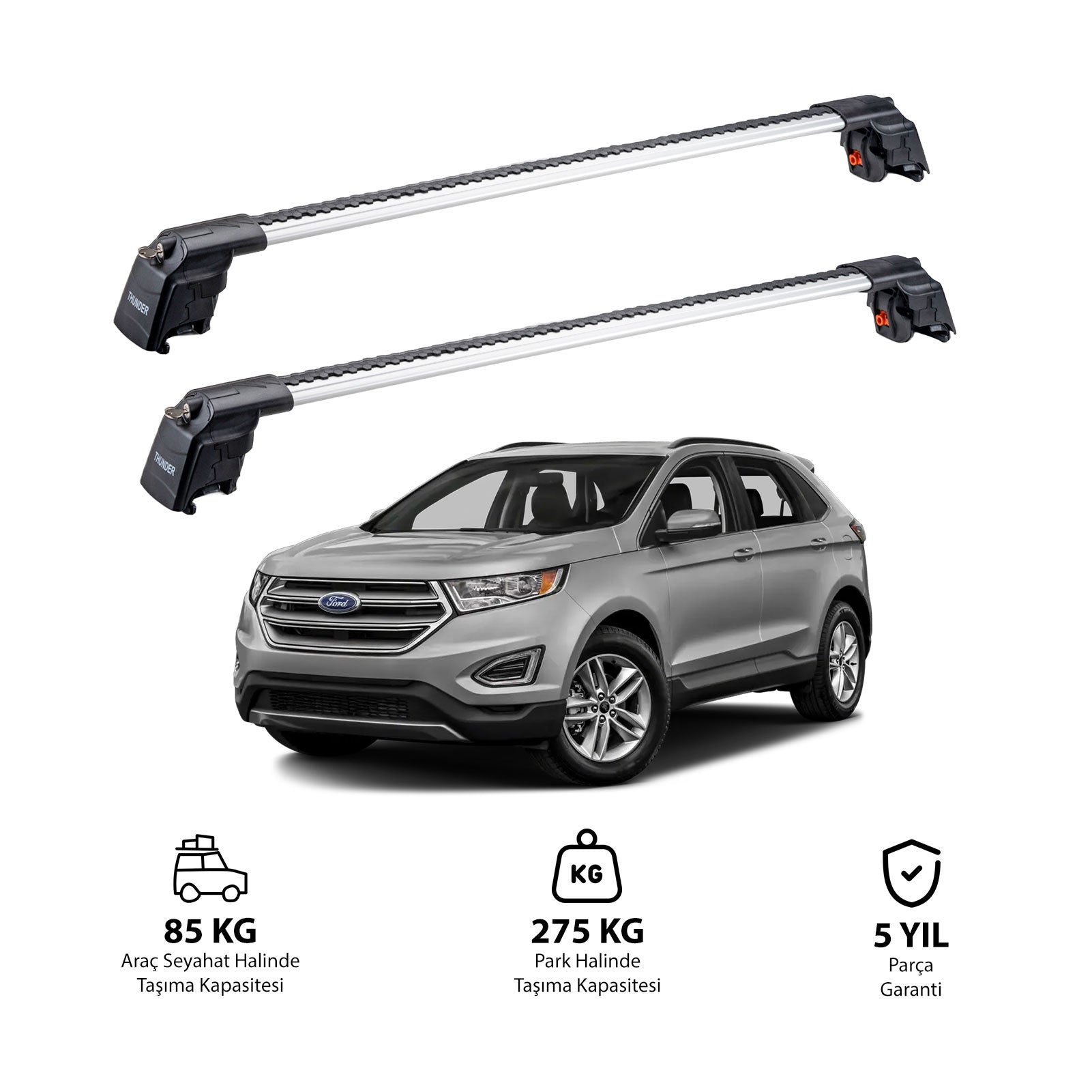 FORD EDGE 2015 et modèles ultérieurs TRX2 Thunder Carrier Barres transversales pour galerie de toit 2 barres