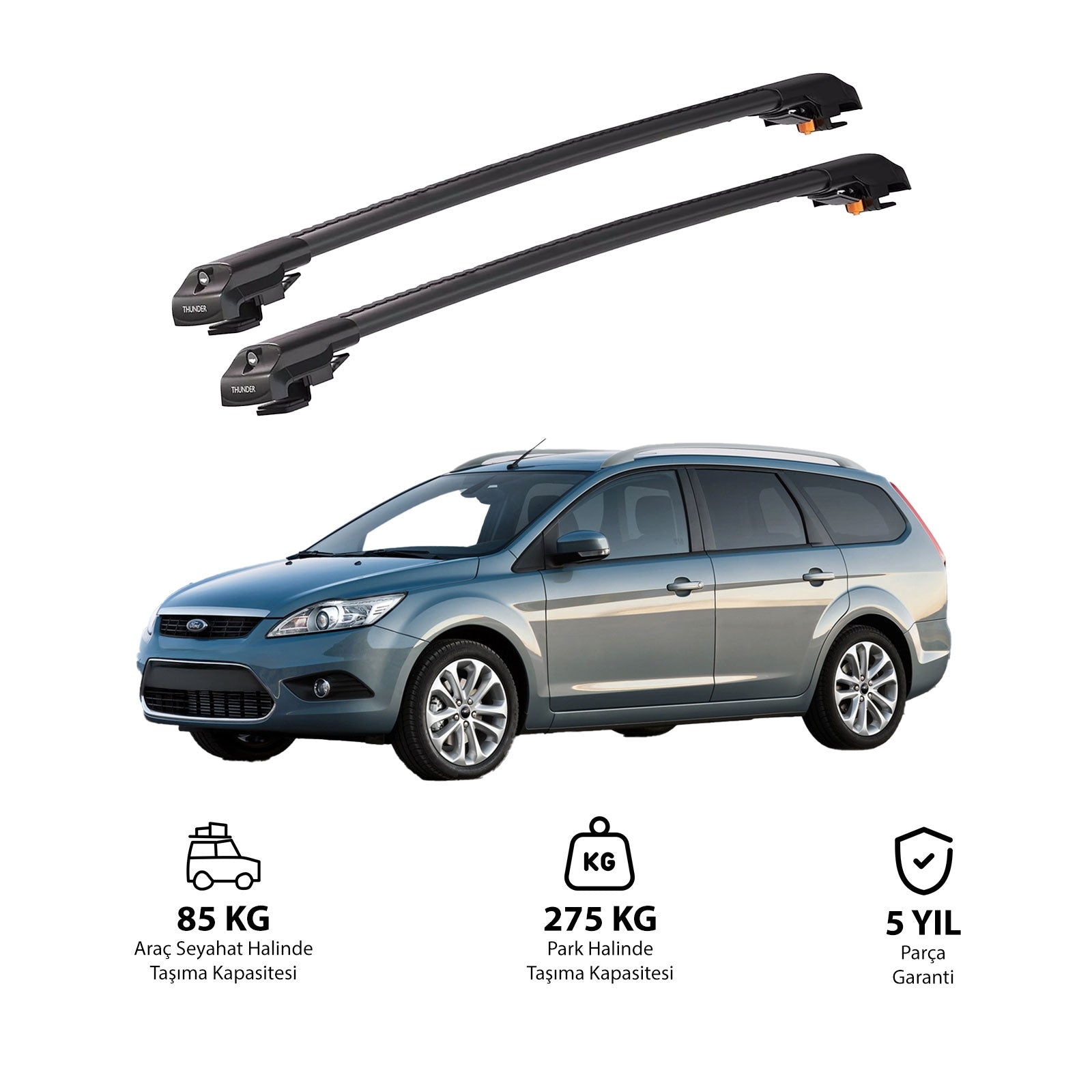FORD FOCUS ESTATE 2004-2011 TRX1 Thunder Carrier Barres transversales pour galerie de toit de voiture, 2 barres