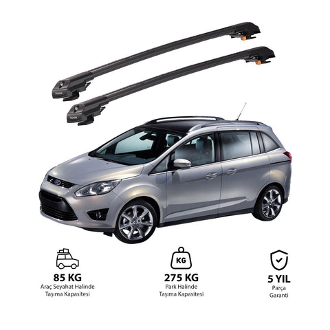 FORD GRAND C-MAX 2011-2019 TRX1 Thunder Carrier Barres transversales pour galerie de toit de voiture, 2 barres