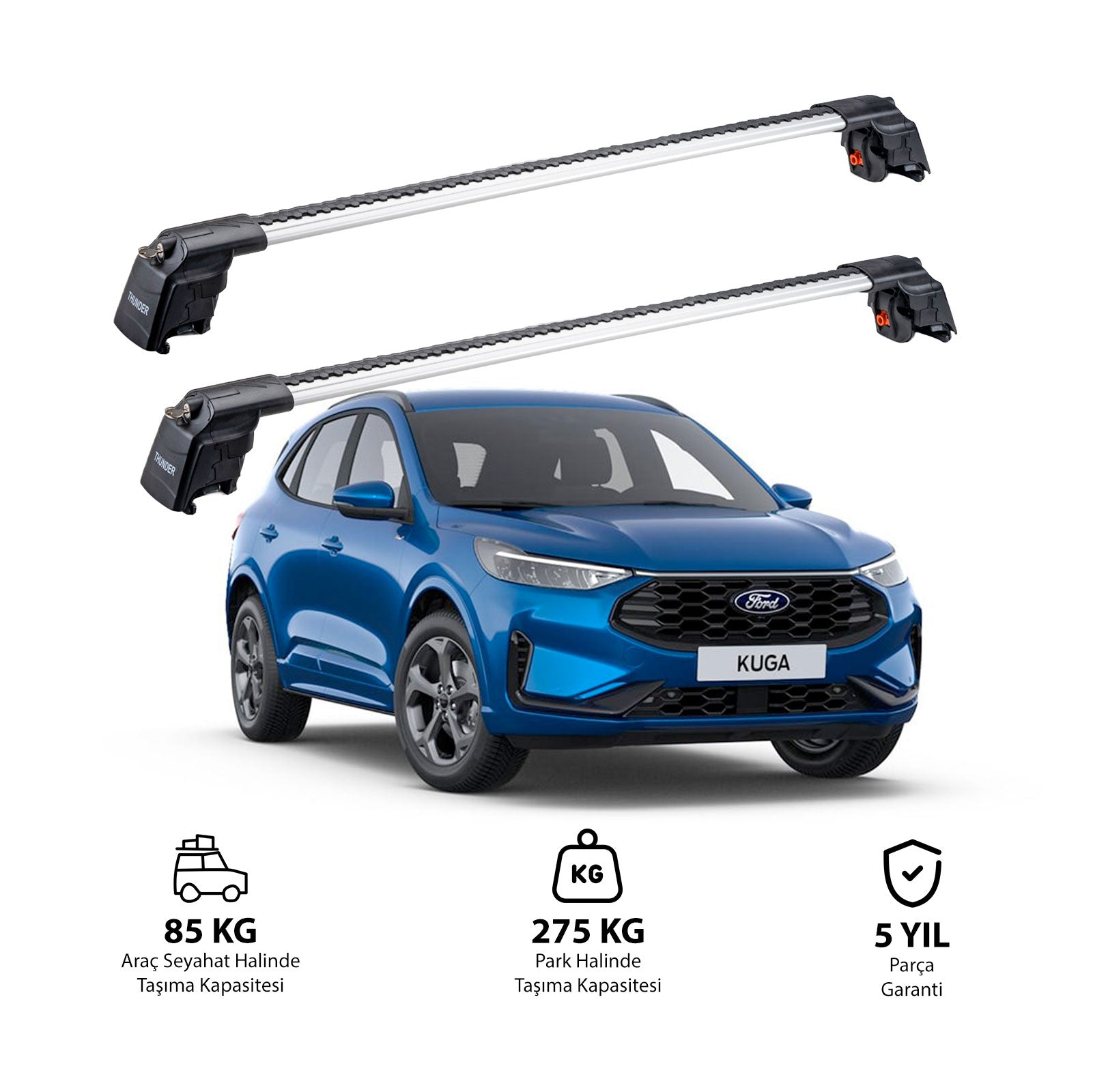 FORD KUGA 2020 et modèles ultérieurs TRX2 Thunder Carrier Barres transversales pour galerie de toit 2 barres