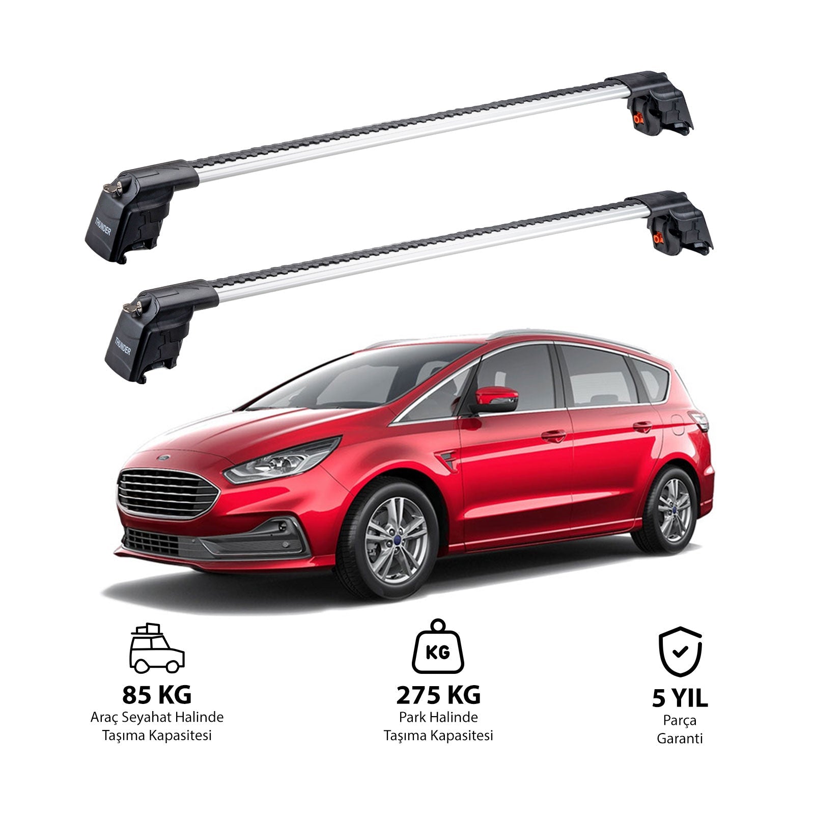 FORD S-MAX 2015 et modèles ultérieurs TRX2 Thunder Carrier Barres transversales pour galerie de toit 2 barres