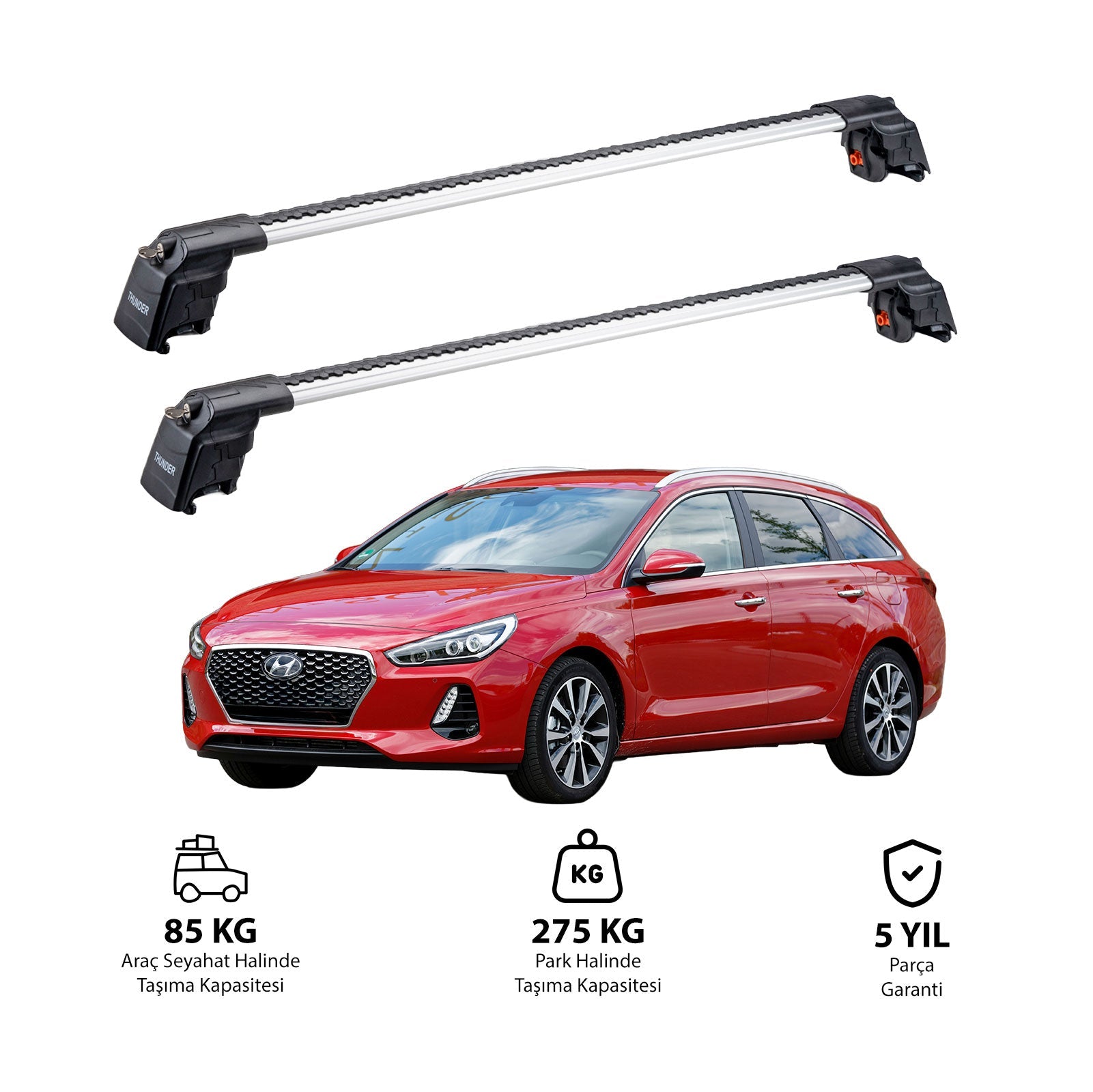HYUNDAI i30 TOURER 2017 et modèles ultérieurs TRX2 Thunder Carrier Barres transversales pour galerie de toit 2 barres