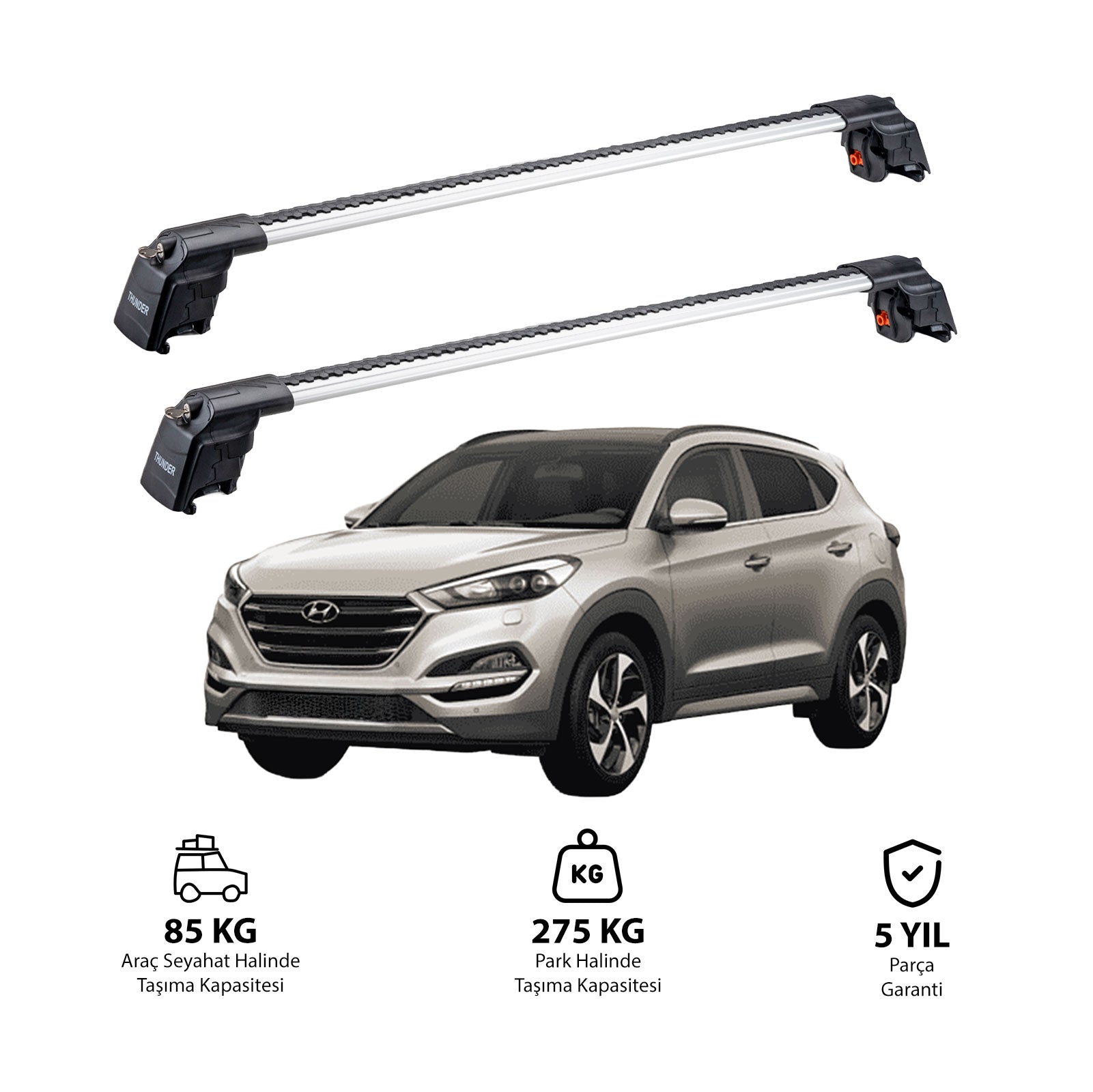 HYUNDAI IX-35 2016-2021 TRX2 Thunder Carrier Barres transversales pour galerie de toit 2 barres