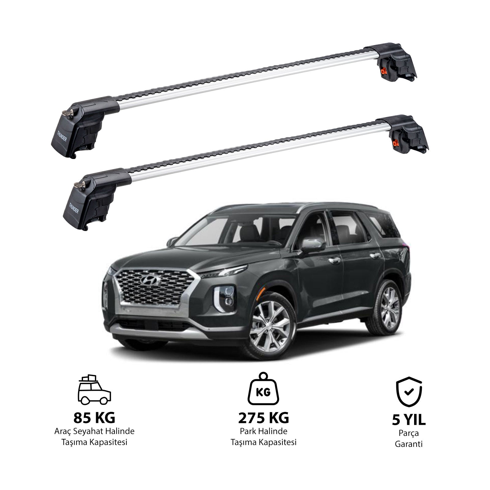 HYUNDAI PALISADE 2020 ve 2023 TRX2 Thunder Carrier Barres transversales pour galerie de toit 2 barres