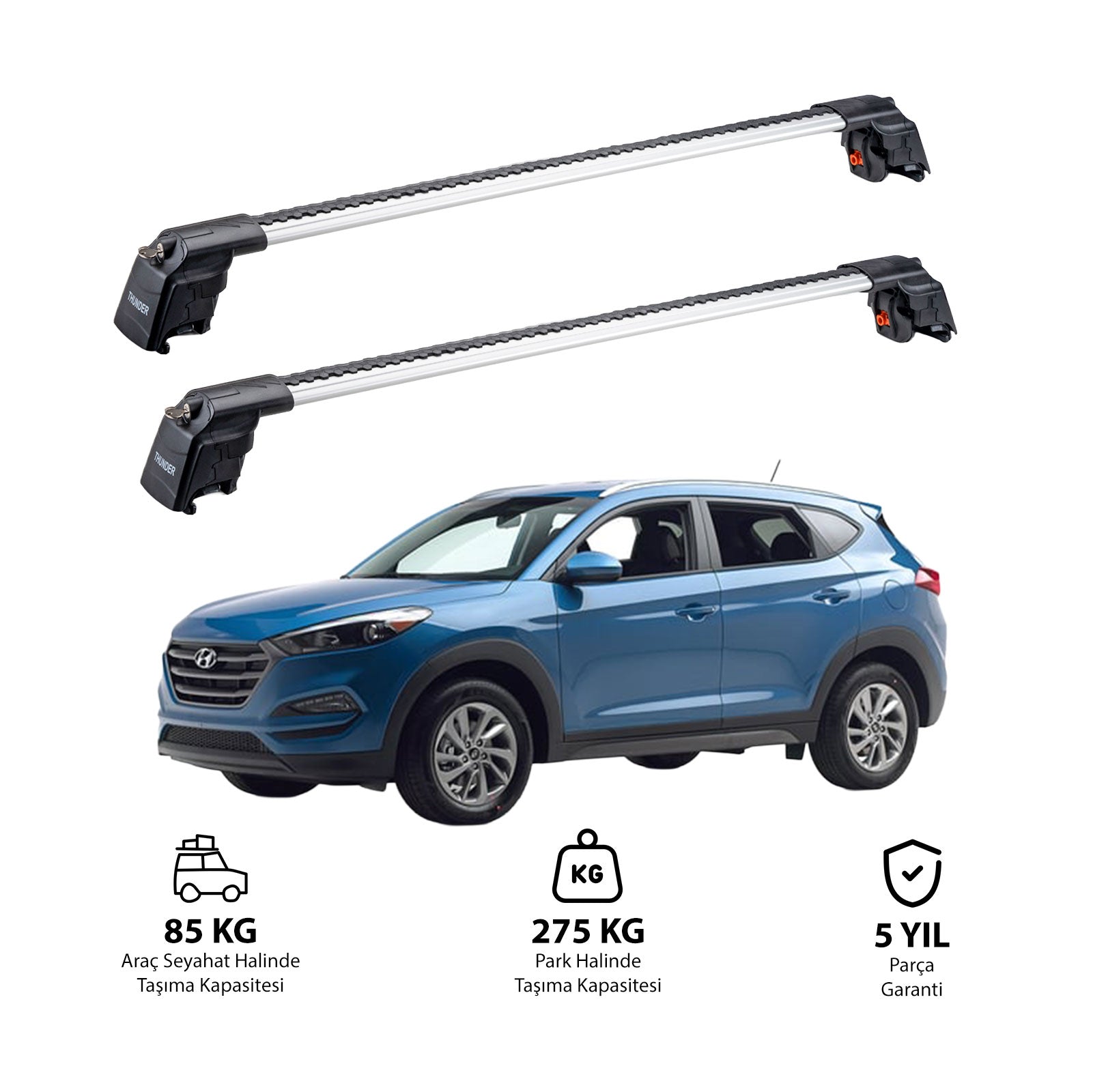HYUNDAI TUCSON 2010 - 2015 TRX2 Thunder Carrier Barres transversales pour galerie de toit 2 barres