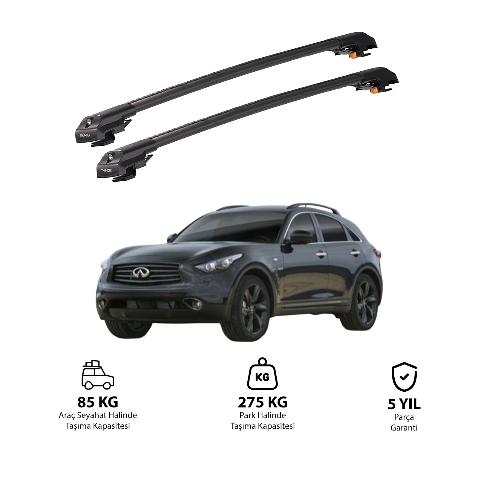 INFINITI QX70 2013 et modèles ultérieurs TRX1 Thunder Carrier Barres transversales pour galerie de toit de voiture, 2 barres