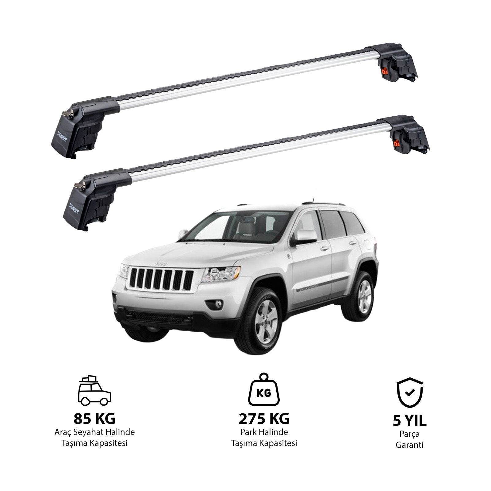 JEEP GRAND CHEROKEE 2011 et modèles ultérieurs TRX2 Thunder Carrier Barres transversales pour galerie de toit 2 barres