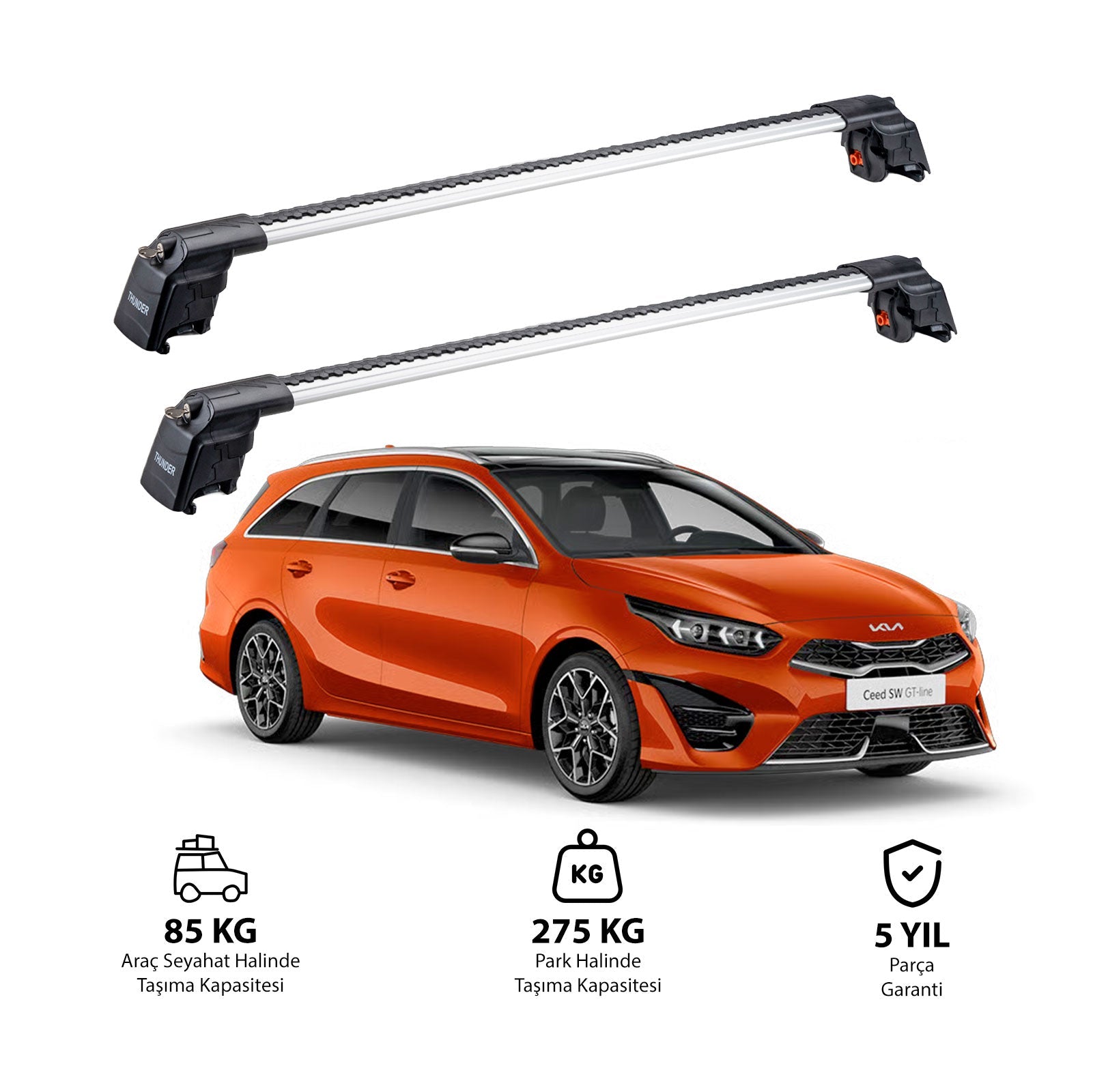 KIA CEED SPORTSWAGON 2019 et modèles ultérieurs TRX2 Thunder Carrier Barres transversales pour galerie de toit 2 barres