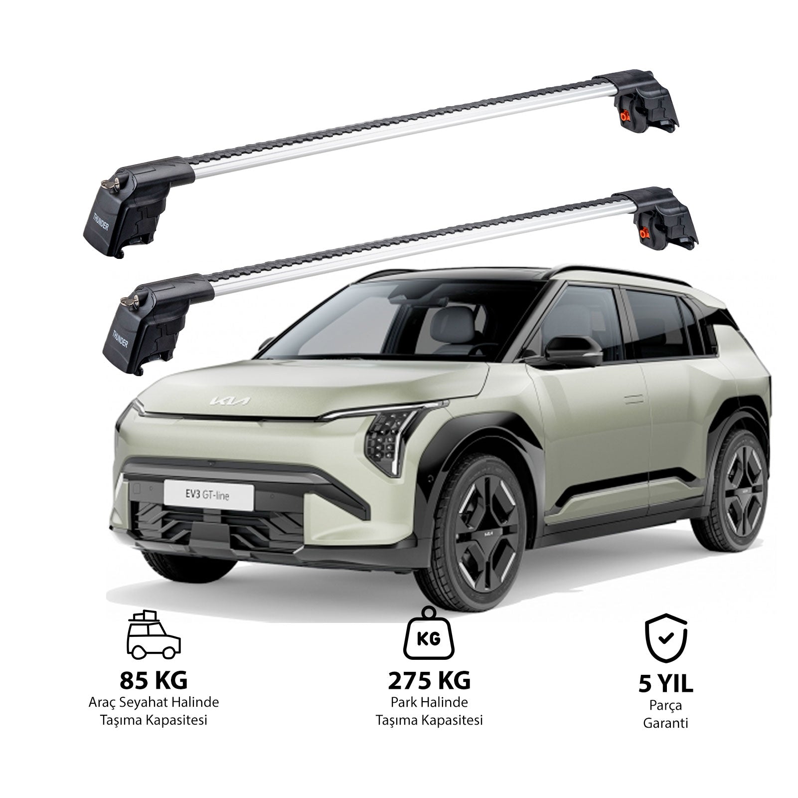 KIA EV3 2023  et modèles ultérieurs TRX2 Thunder Carrier Barres transversales pour galerie de toit 2 barres