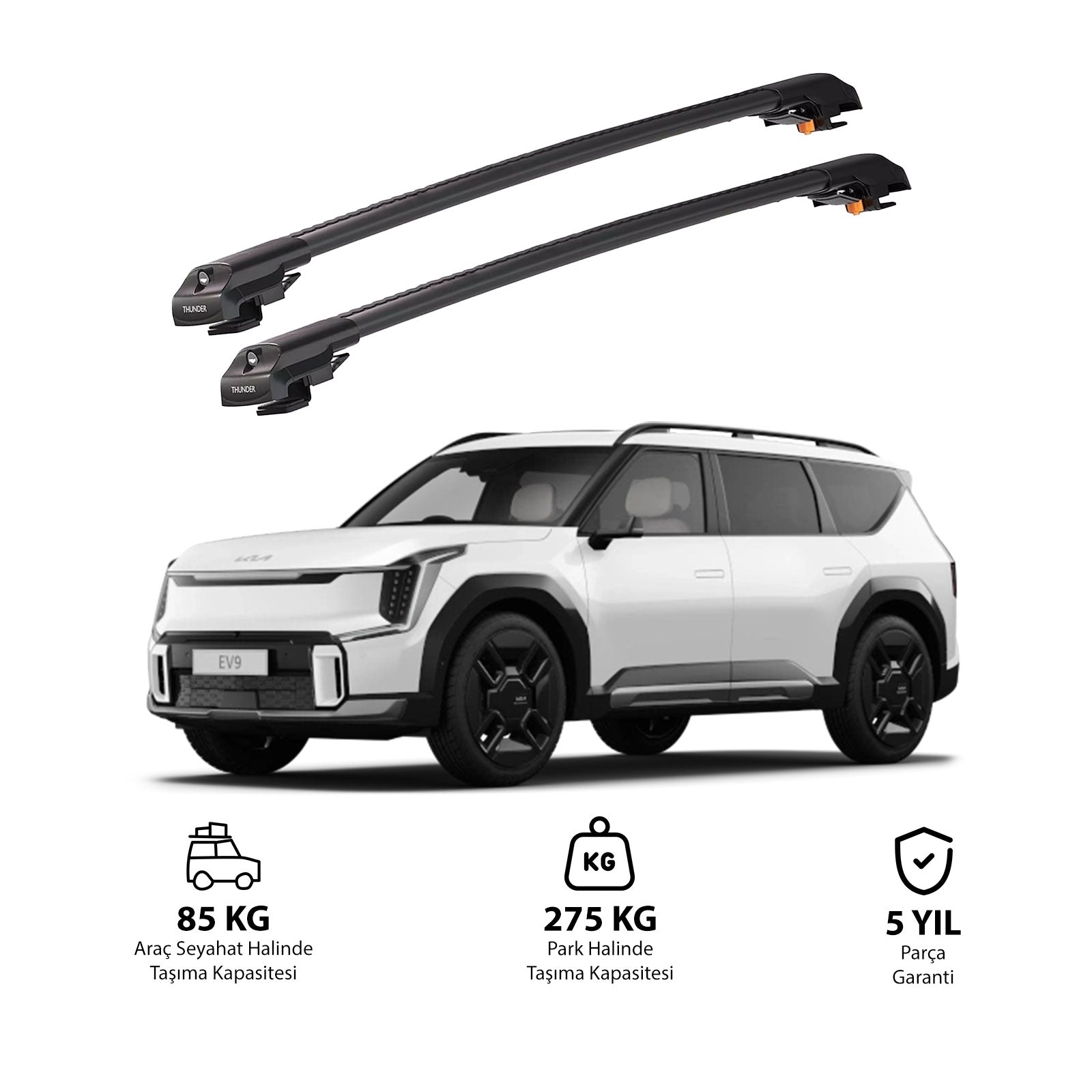KIA EV9 GT LİNE 2024 et modèles ultérieurs TRX1 Thunder Carrier Barres transversales pour galerie de toit de voiture, 2 barres