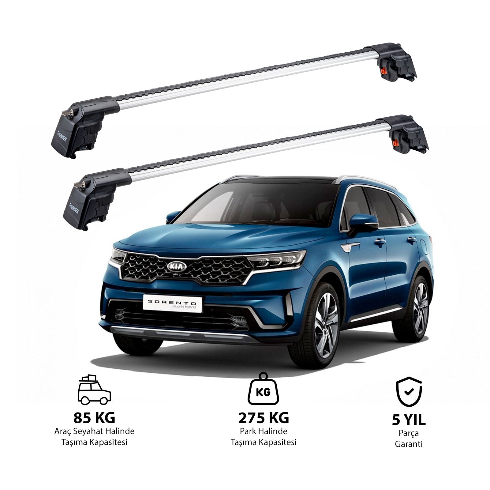 KIA SORENTO 2021 et modèles ultérieurs TRX2 Thunder Carrier Barres transversales pour galerie de toit 2 barres